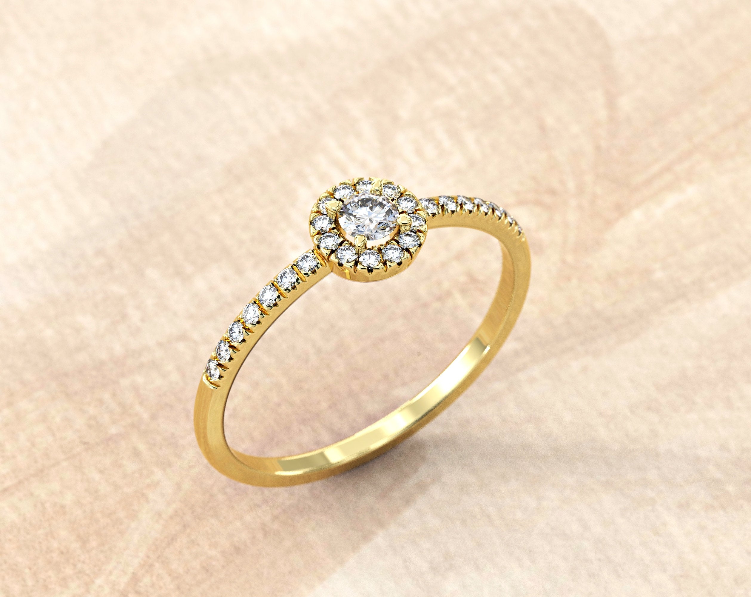 Diamond Halo Ring | Diamond Engagement Ring | Dainty Halo Ring | Minimalist Diamond Ring | Diamond Wedding Ring | Gold Fine Wedding Band