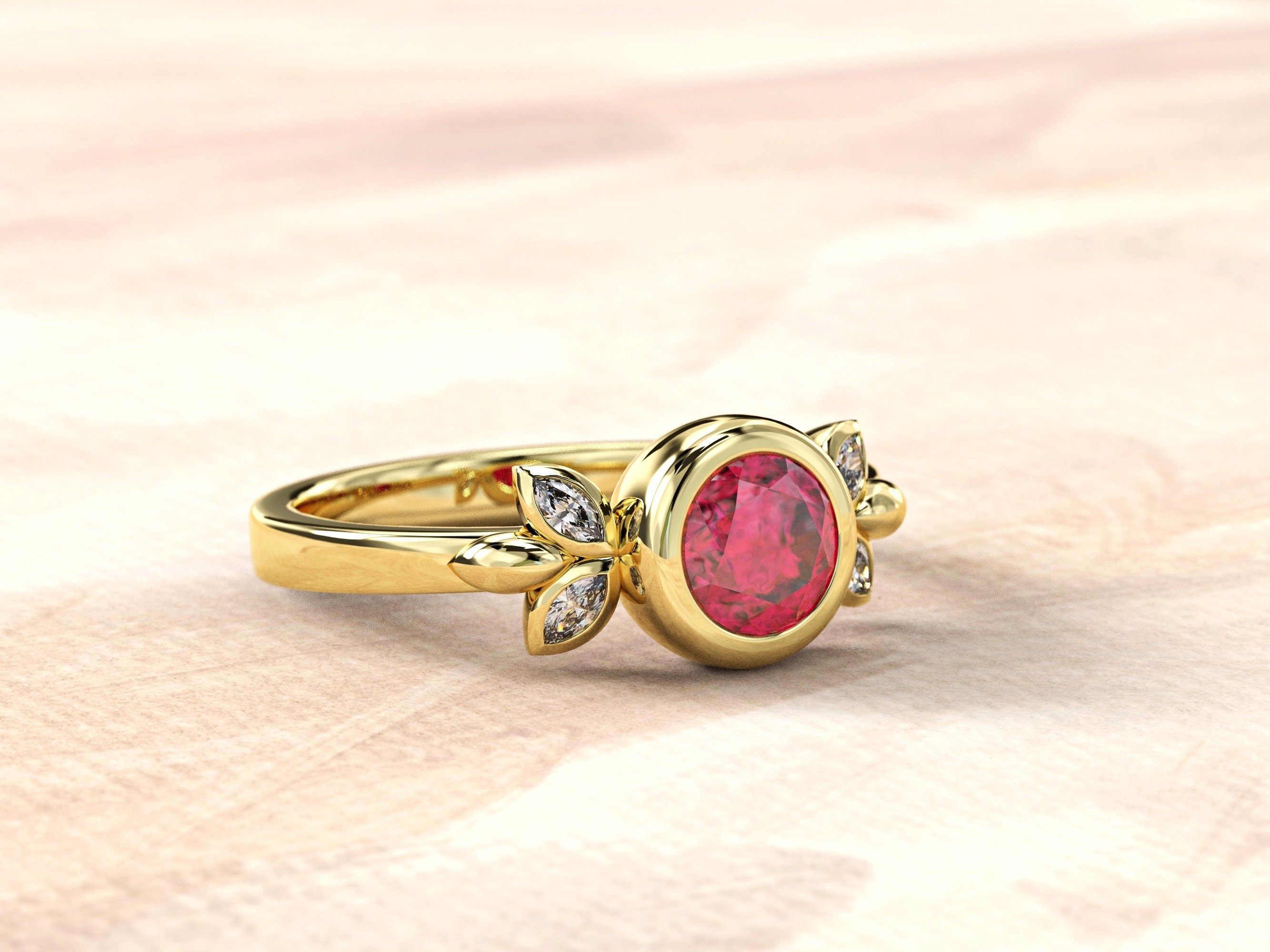 Ruby Engagement Ring | Ruby Wedding Band | Gemstone Engagement Ring | Dainty Engagement Ring | Gemstone Wedding Band | Bezel Ruby Ring Gold