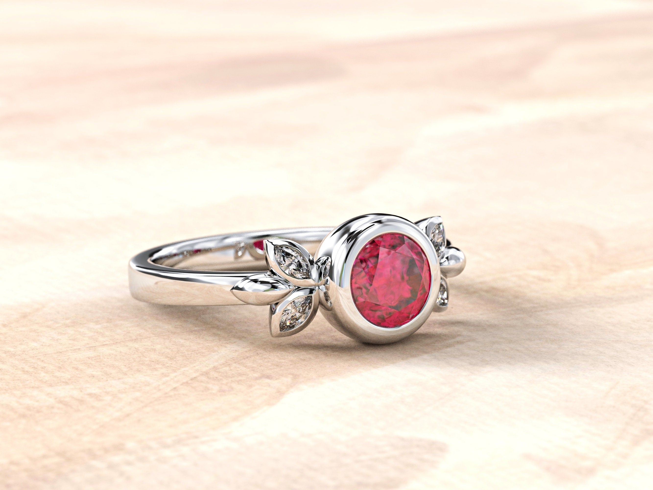 Ruby Engagement Ring | Ruby Wedding Band | Gemstone Engagement Ring | Dainty Engagement Ring | Gemstone Wedding Band | Bezel Ruby Ring Gold