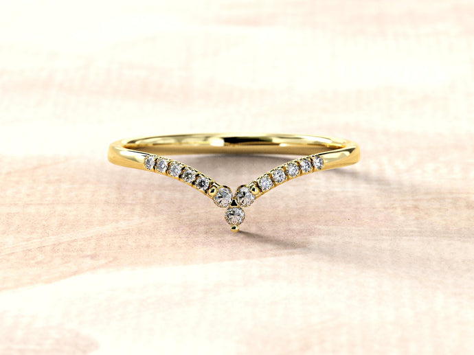 Curved Engagement Ring | Gold Chevron Diamond Ring | Curved Wedding Ring | Chevron Matching Ring | Curved Ring | 14k 18k Solid Gold V Ring