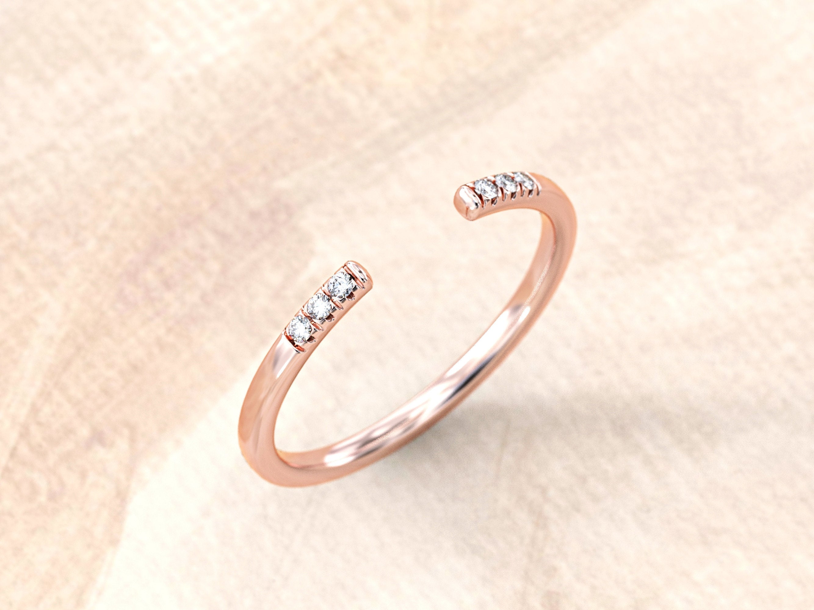 Diamond Open Ring | Dainty Diamond Ring | Minimalist Open Ring with Diamonds | 14k or 18k Rose Gold Pave Setup | Engagement Ring For Women