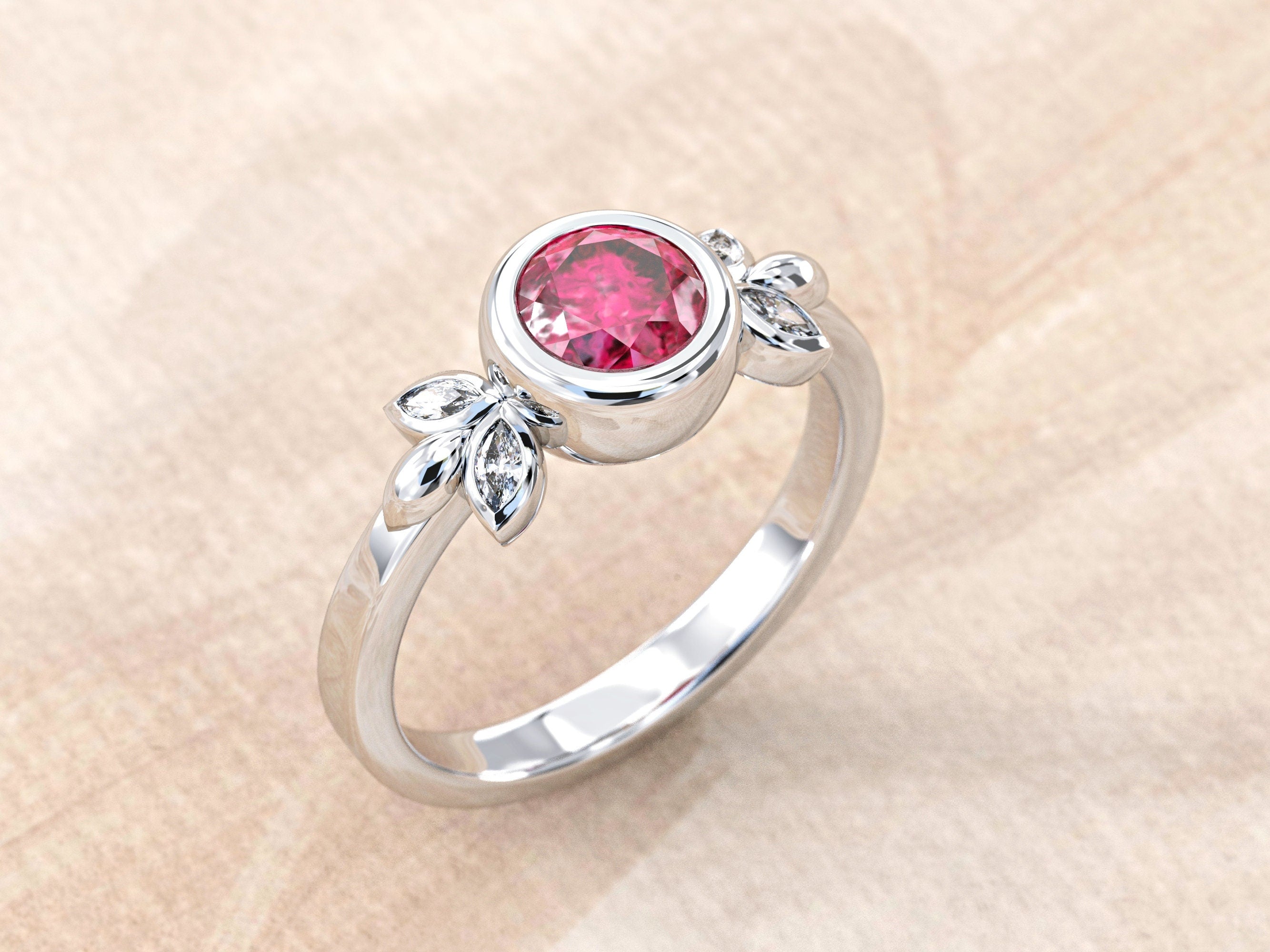 Ruby Engagement Ring | Ruby Wedding Band | Gemstone Engagement Ring | Dainty Engagement Ring | Gemstone Wedding Band | Bezel Ruby Ring Gold