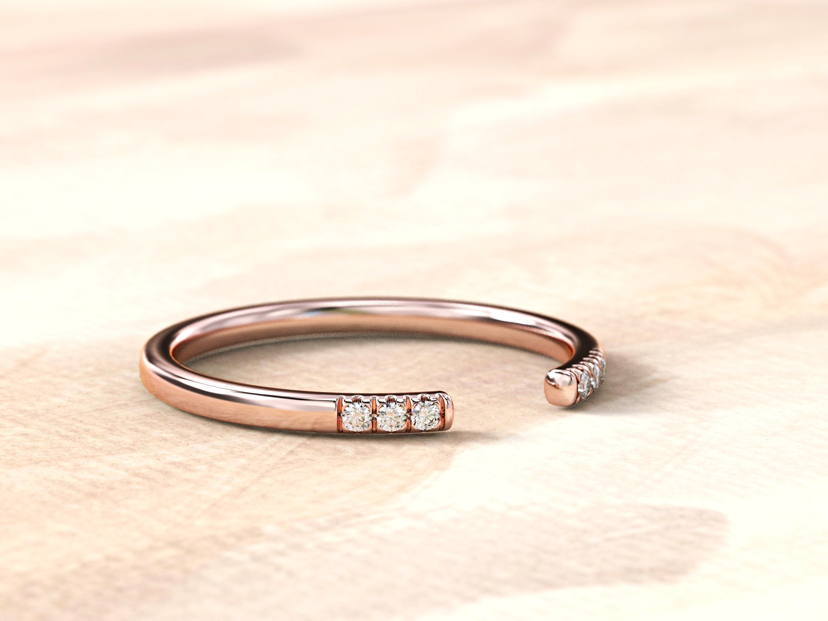 Diamond Open Ring | Dainty Diamond Ring | Minimalist Open Ring with Diamonds | 14k or 18k Rose Gold Pave Setup | Engagement Ring For Women