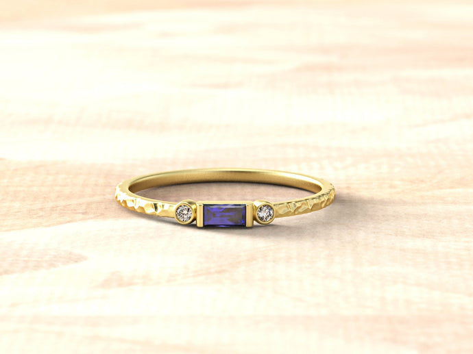Blue Sapphire Engagement Ring | Sapphire Baguette Ring | Baguette Engagement Ring | Dainty Baguette Ring | Minimalist Sapphire Ring Gold