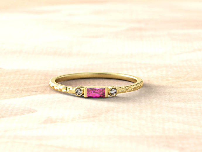 Natural Red Ruby Engagement Ring | Ruby Baguette Ring | Baguette Engagement Ring | Dainty Baguette Ring | Minimalist Ruby Ring Gold