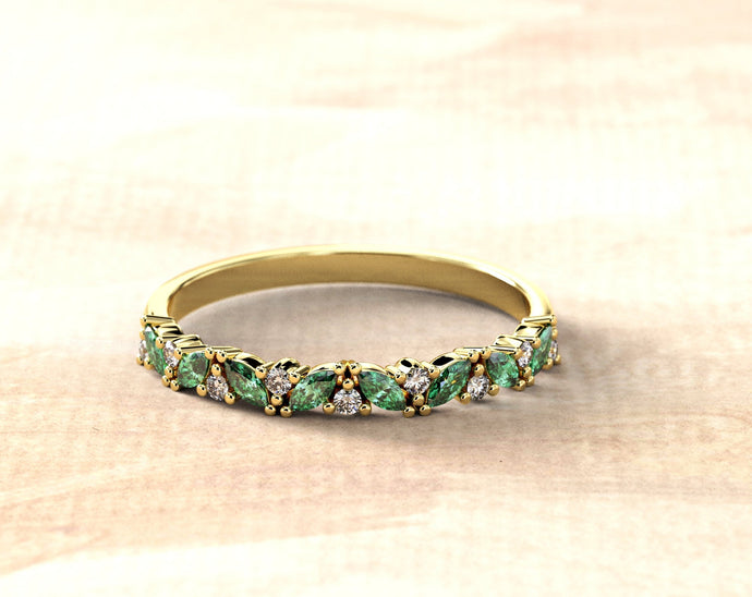 Marquise Engagement Ring | Diamond Wedding Band | Emerald Engagement Ring | 14k 18k Diamond Ring | Fine Wedding Ring | Modern Wedding Ring