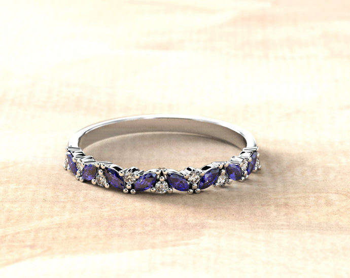 Marquise Engagement Ring | Diamond Wedding Band | Sapphire Engagement Ring | 14k 18k Diamond Ring | Fine Wedding Ring | Modern Wedding Ring