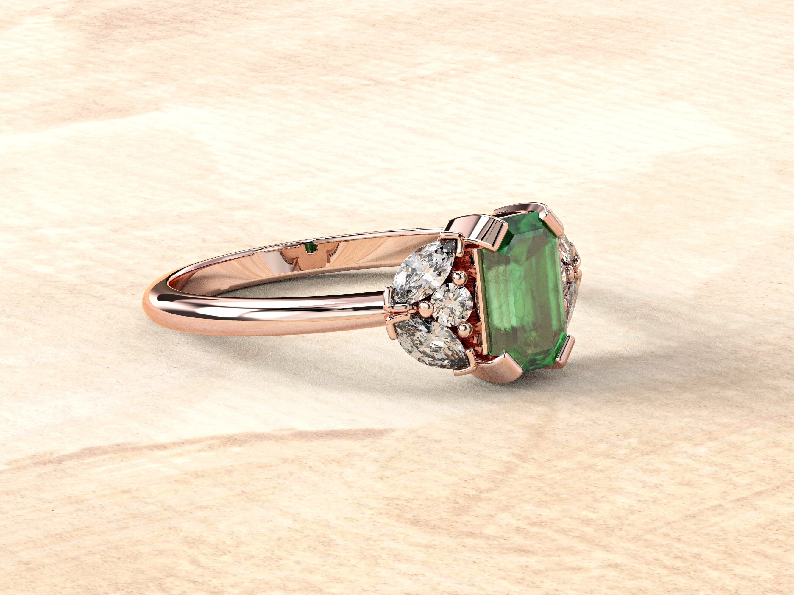 Emerald Cut Engagement Ring | Emerald Baguette Ring | Emerald Wedding Band | Engagement Ring | Dainty Engagement Ring | Natural Gemstone