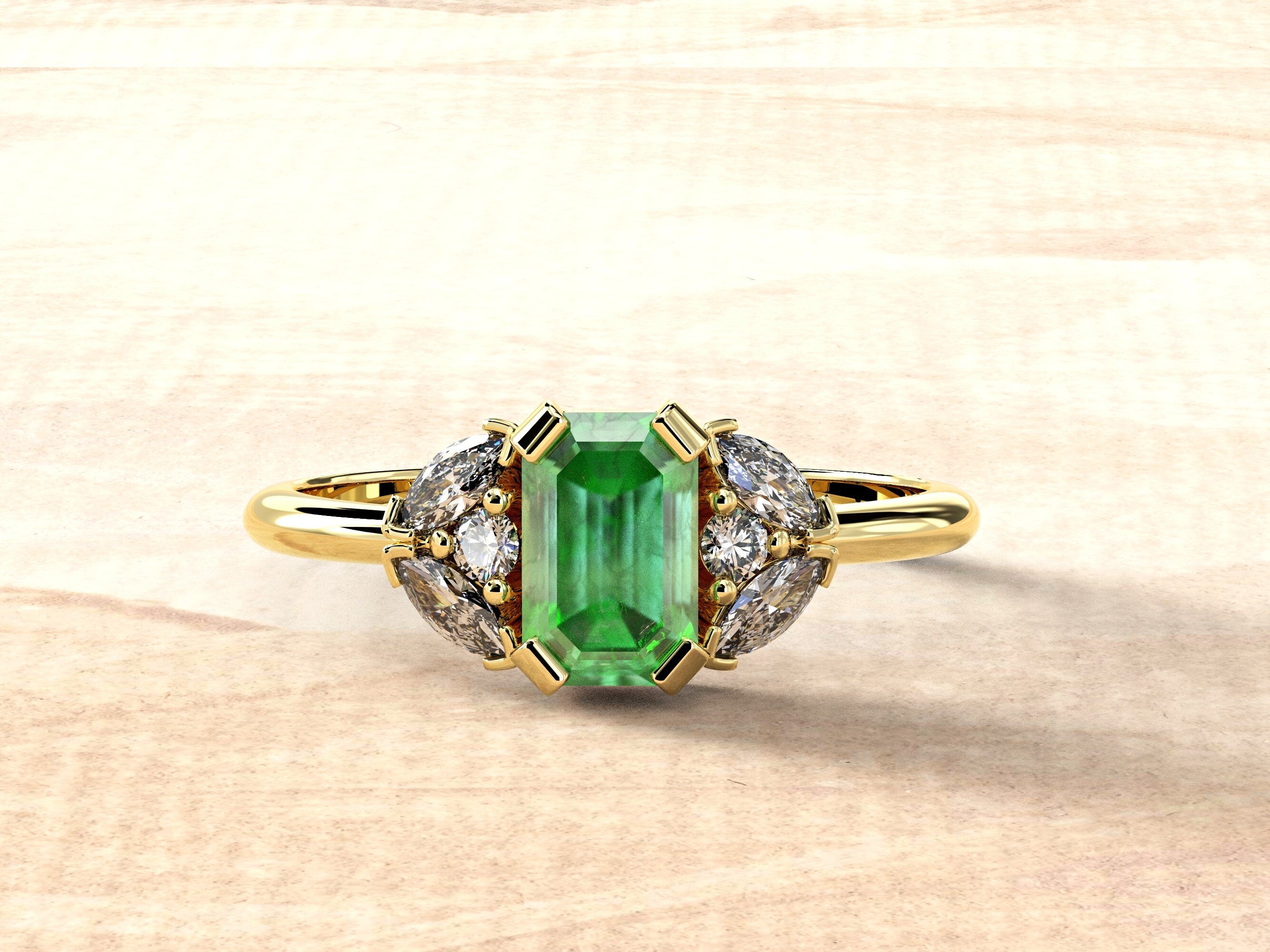 Emerald Cut Engagement Ring | Emerald Baguette Ring | Emerald Wedding Band | Engagement Ring | Dainty Engagement Ring | Natural Gemstone