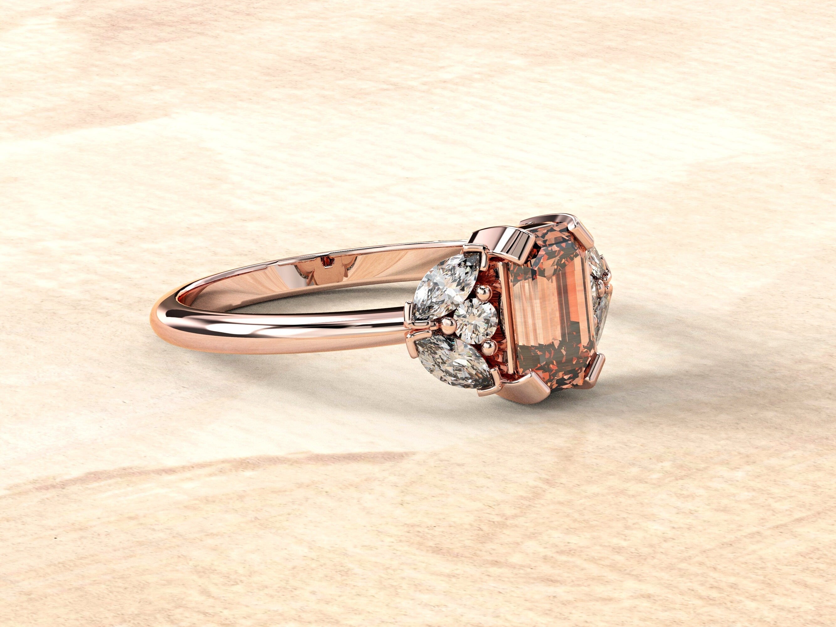 Morganite Engagement Ring | Morganite Baguette Ring | Morganite Wedding Band | Emerald Cut Engagement Ring | Dainty Gemstone Engagement Ring