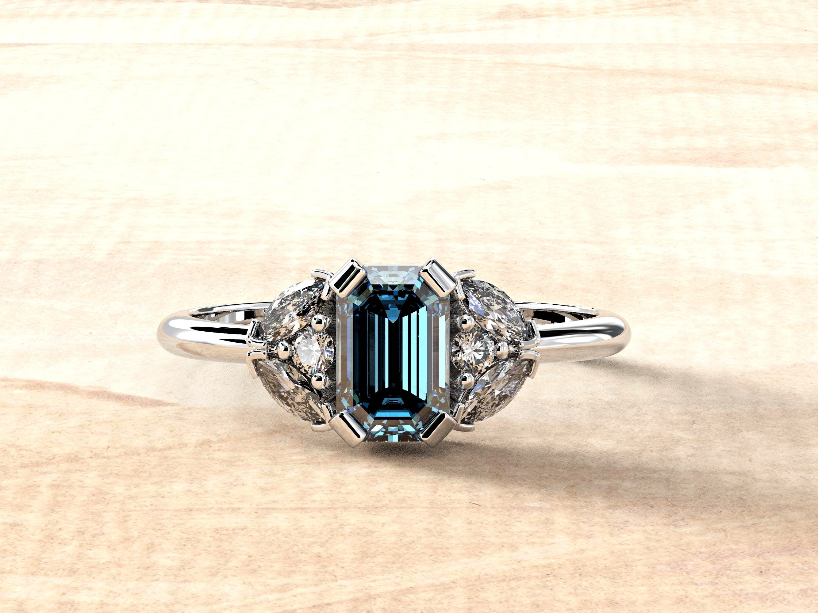 Aquamarine Engagement Ring | Aquamarine Baguette Ring | Aqua Wedding Band | Emerald Cut Engagement Ring | Dainty Gemstone Engagement Ring