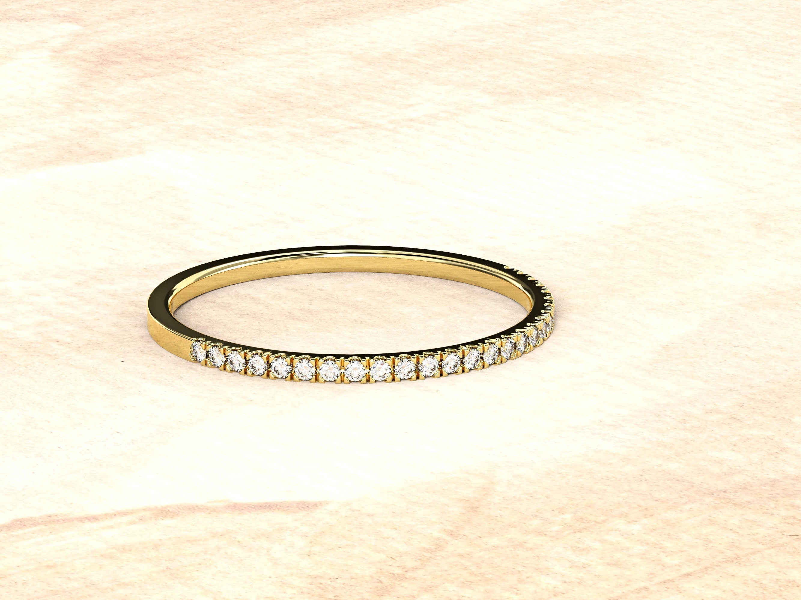 Half Eternity Diamond Ring | Solid Gold Diamond Ultra Thin Ring | Engagement Ring For Women | Gold Wedding Ring | Dainty Gold Diamond Ring