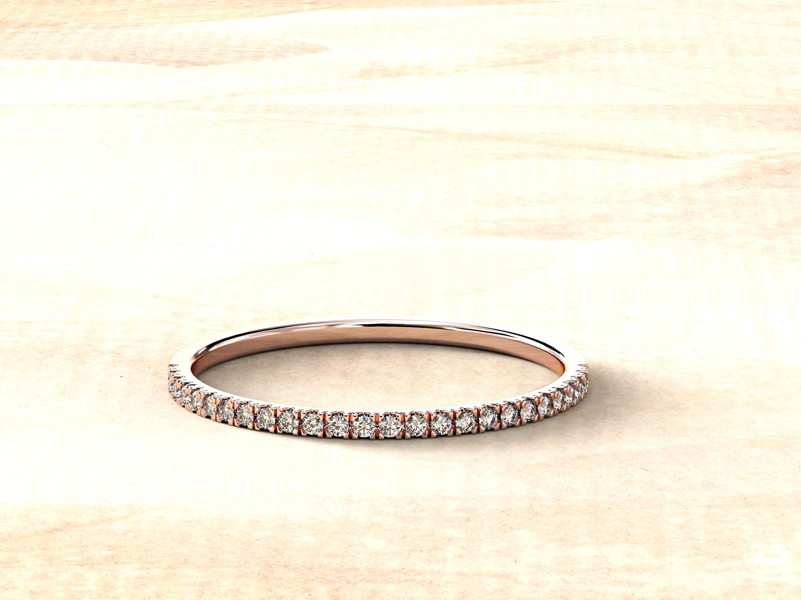 Half Eternity Diamond Ring | Solid Gold Diamond Ultra Thin Ring | Engagement Ring For Women | Gold Wedding Ring | Dainty Gold Diamond Ring