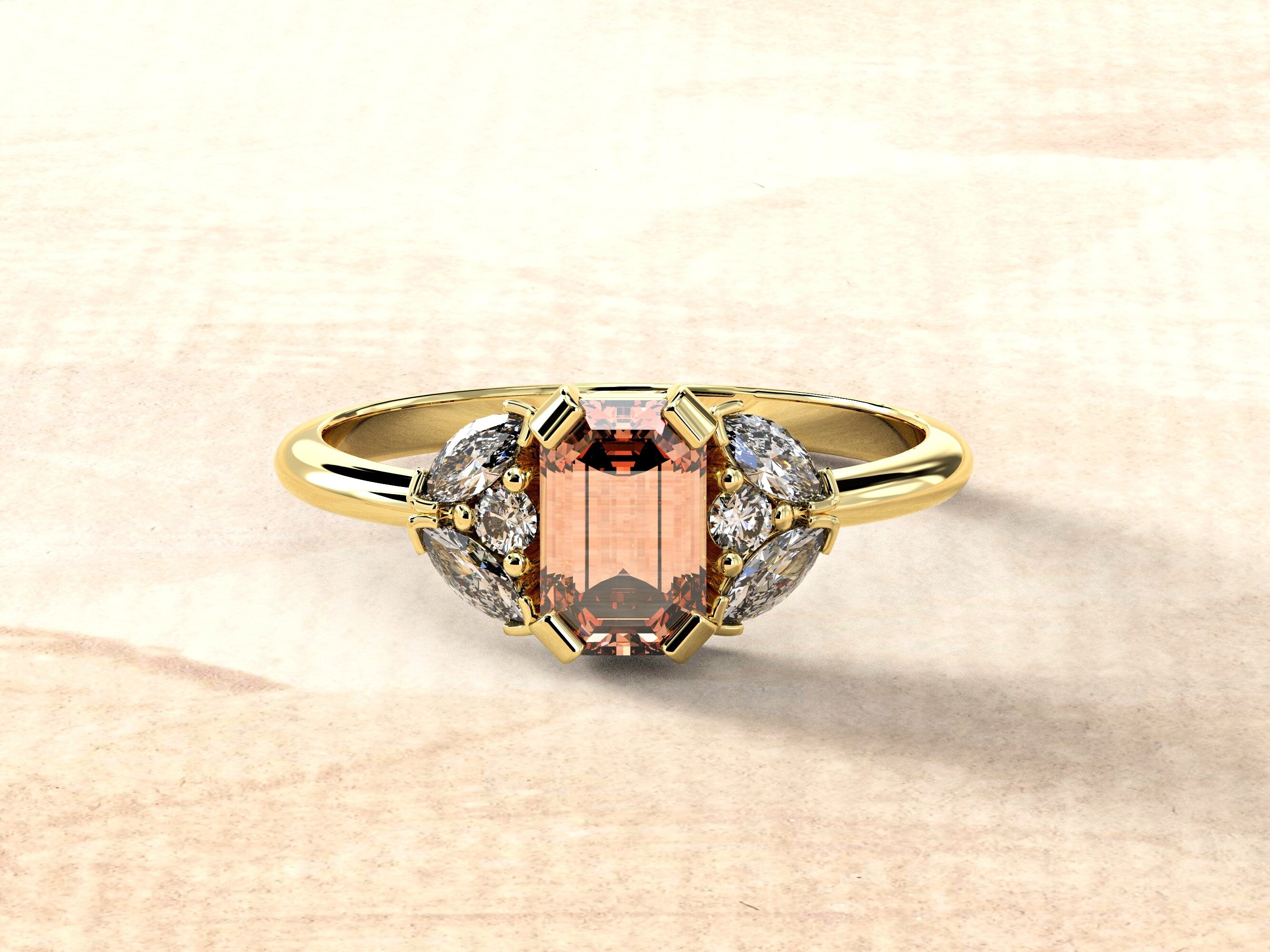 Morganite Engagement Ring | Morganite Baguette Ring | Morganite Wedding Band | Emerald Cut Engagement Ring | Dainty Gemstone Engagement Ring