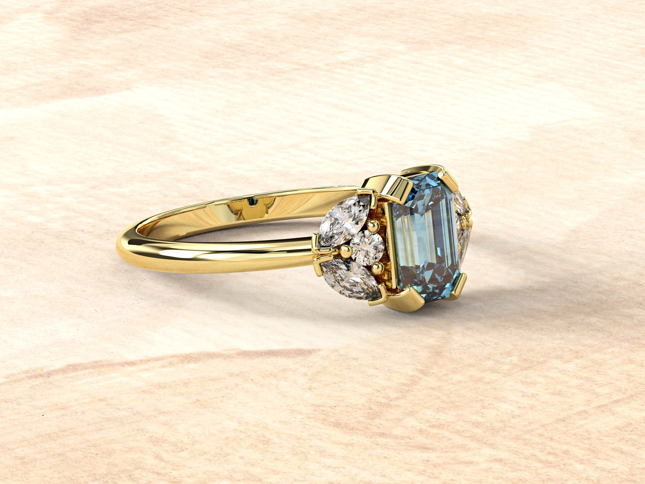 Aquamarine Engagement Ring | Aquamarine Baguette Ring | Aqua Wedding Band | Emerald Cut Engagement Ring | Dainty Gemstone Engagement Ring