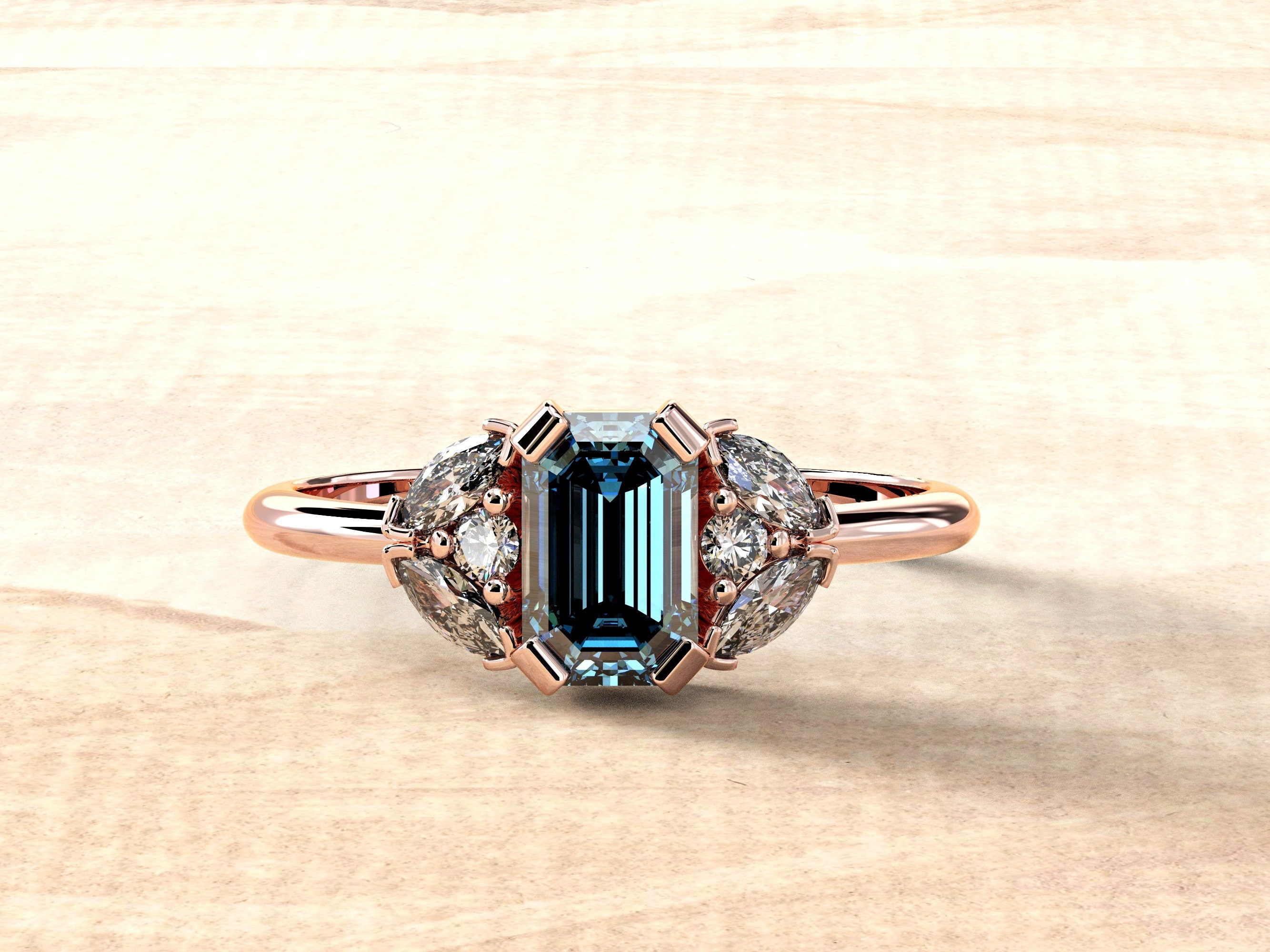 Aquamarine Engagement Ring | Aquamarine Baguette Ring | Aqua Wedding Band | Emerald Cut Engagement Ring | Dainty Gemstone Engagement Ring