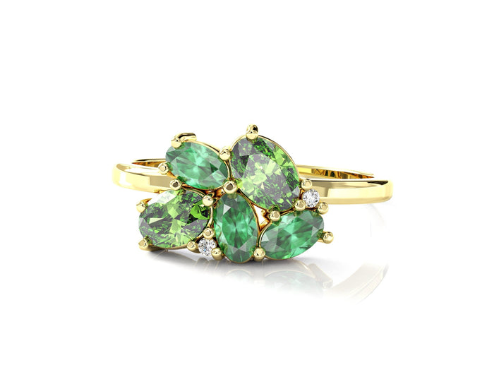 Cluster Emerald & peridot Ring | Minimalist Diamond Ring | Dainty Cluster Ring | Multi Stone Gold Ring | 14k Cluster Ring | Rose Dainty Ring