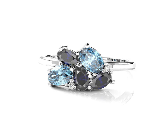 Cluster Sapphire & Aqua Ring | Minimalist Diamond Ring | Dainty Cluster Ring | Multi Stone Gold Ring | 14k Cluster Ring | Blue Dainty Ring
