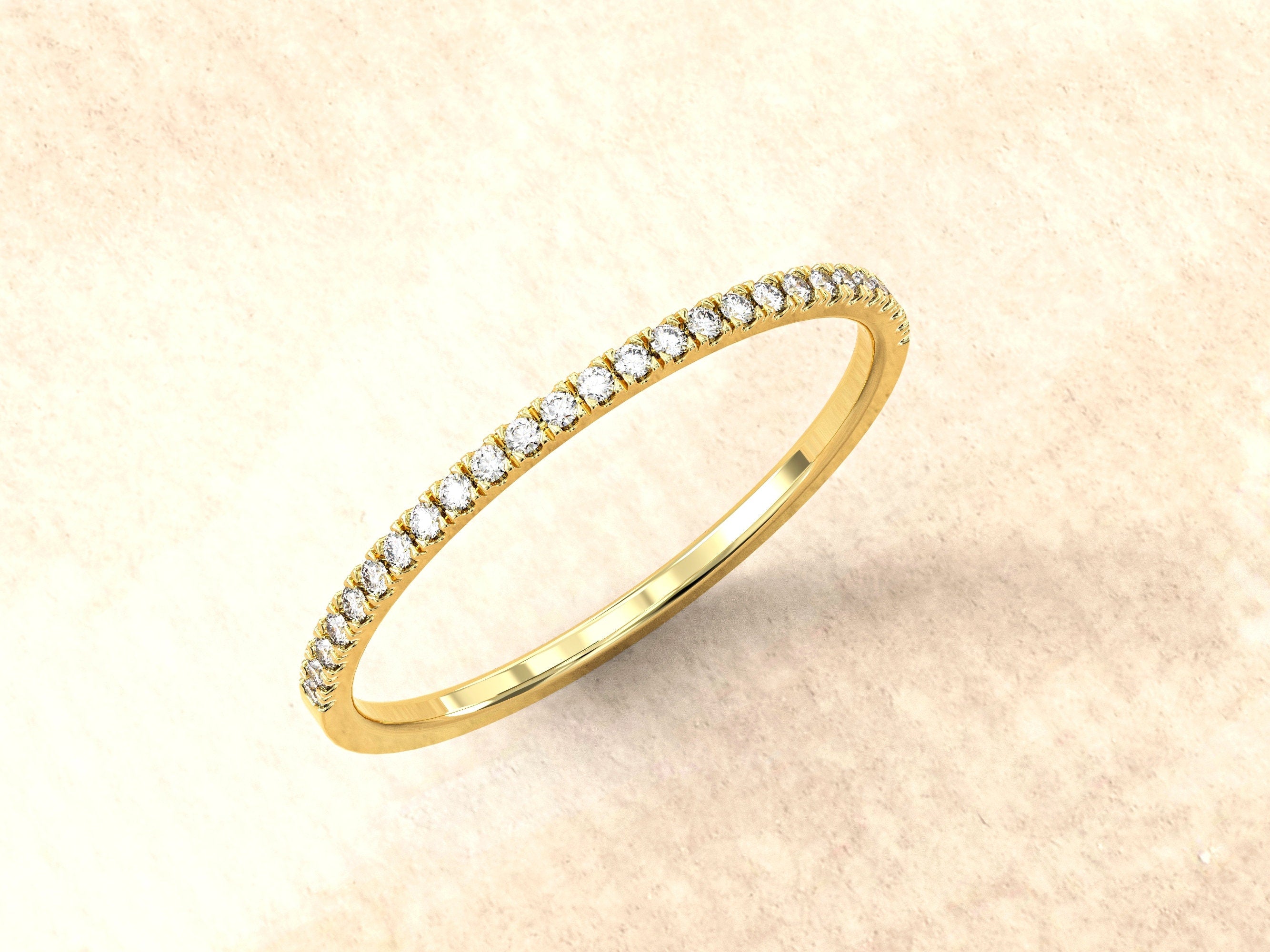 Half Eternity Diamond Ring | Solid Gold Diamond Ultra Thin Ring | Engagement Ring For Women | Gold Wedding Ring | Dainty Gold Diamond Ring