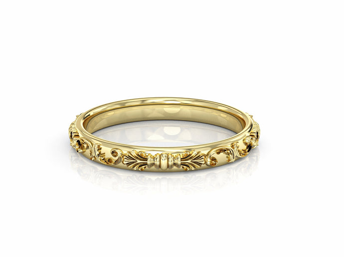 Dainty Wedding Band | Minimalist Gold Wedding Band | Patterned Wedding Ring  | Floral Gold Ring | Unique Wedding Band | Thin Wedding Band