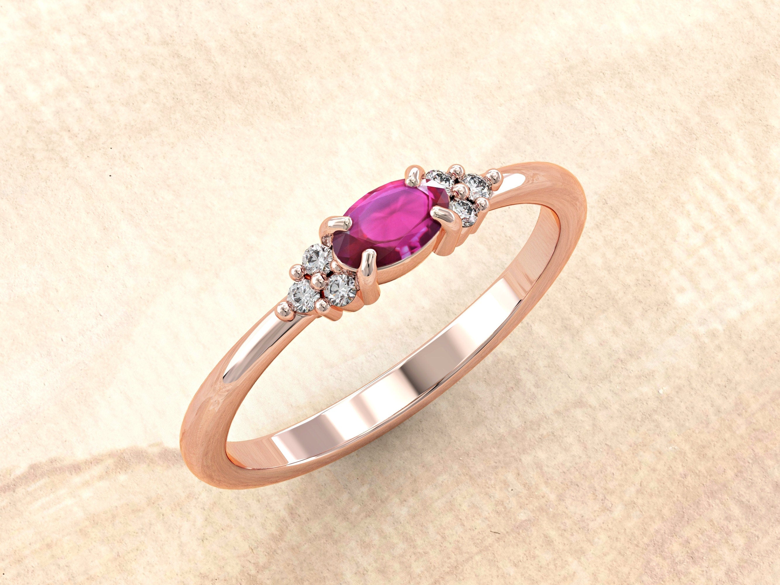 Natural Ruby Ring | Genuine Ruby Ring | 14k Gold Engagement Ring with Ruby and Diamonds | Dainty Wedding Ring | May Birthstone