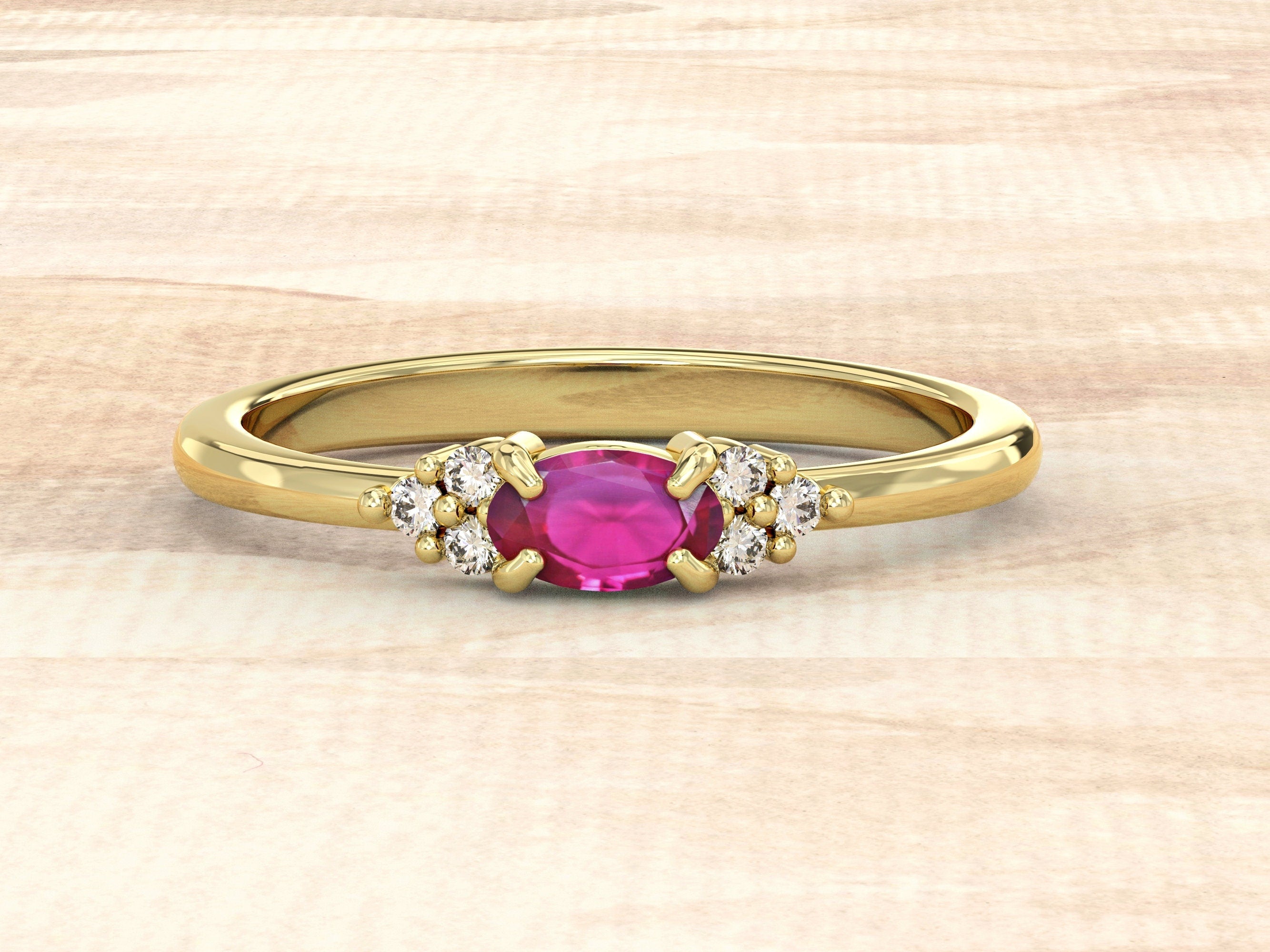 Natural Ruby Ring | Genuine Ruby Ring | 14k Gold Engagement Ring with Ruby and Diamonds | Dainty Wedding Ring | May Birthstone