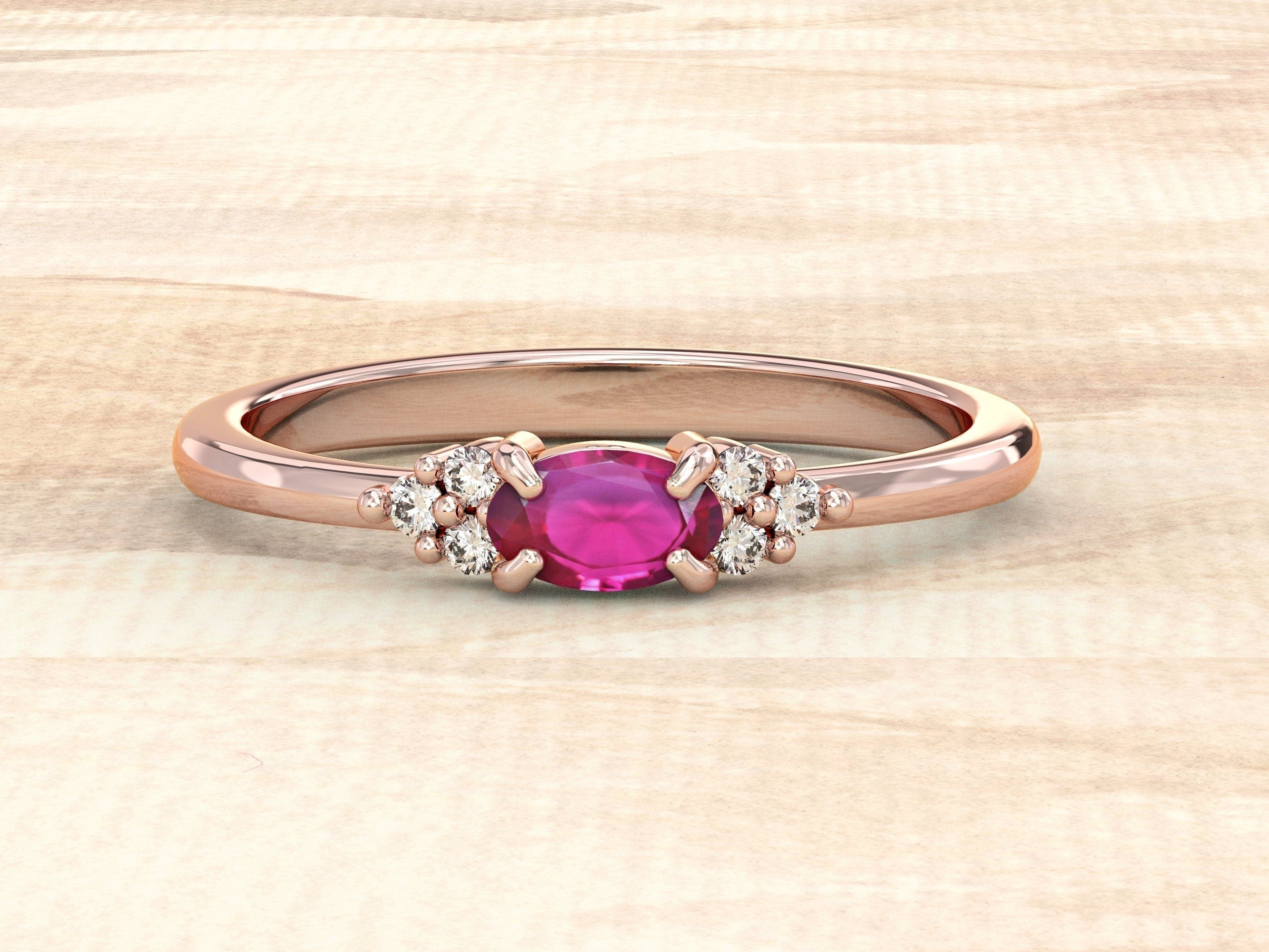 Natural Ruby Ring | Genuine Ruby Ring | 14k Gold Engagement Ring with Ruby and Diamonds | Dainty Wedding Ring | May Birthstone