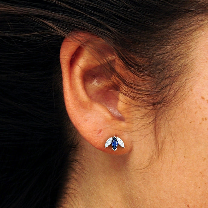 Marquise Dainty Earrings | Diamond Stud earrings | Sapphire Diamond Earrings | 14k Diamond studs | Fine Delicate stud | Modern Stud Earrings