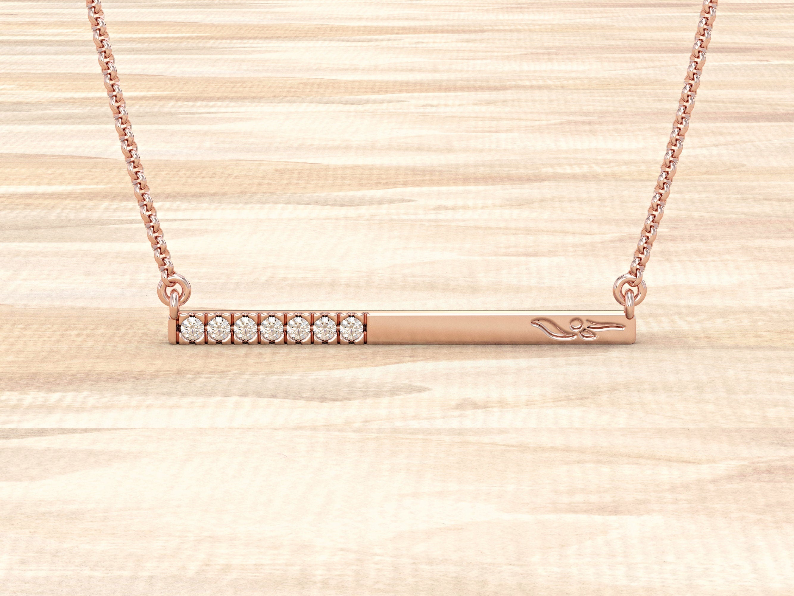 Diamond Necklace Bar Pendant | Dainty Bar Pendant | 14K Solid Gold Diamond Bar | Oriental Bar Pendant | Natural Diamond Necklace | Gift Idea