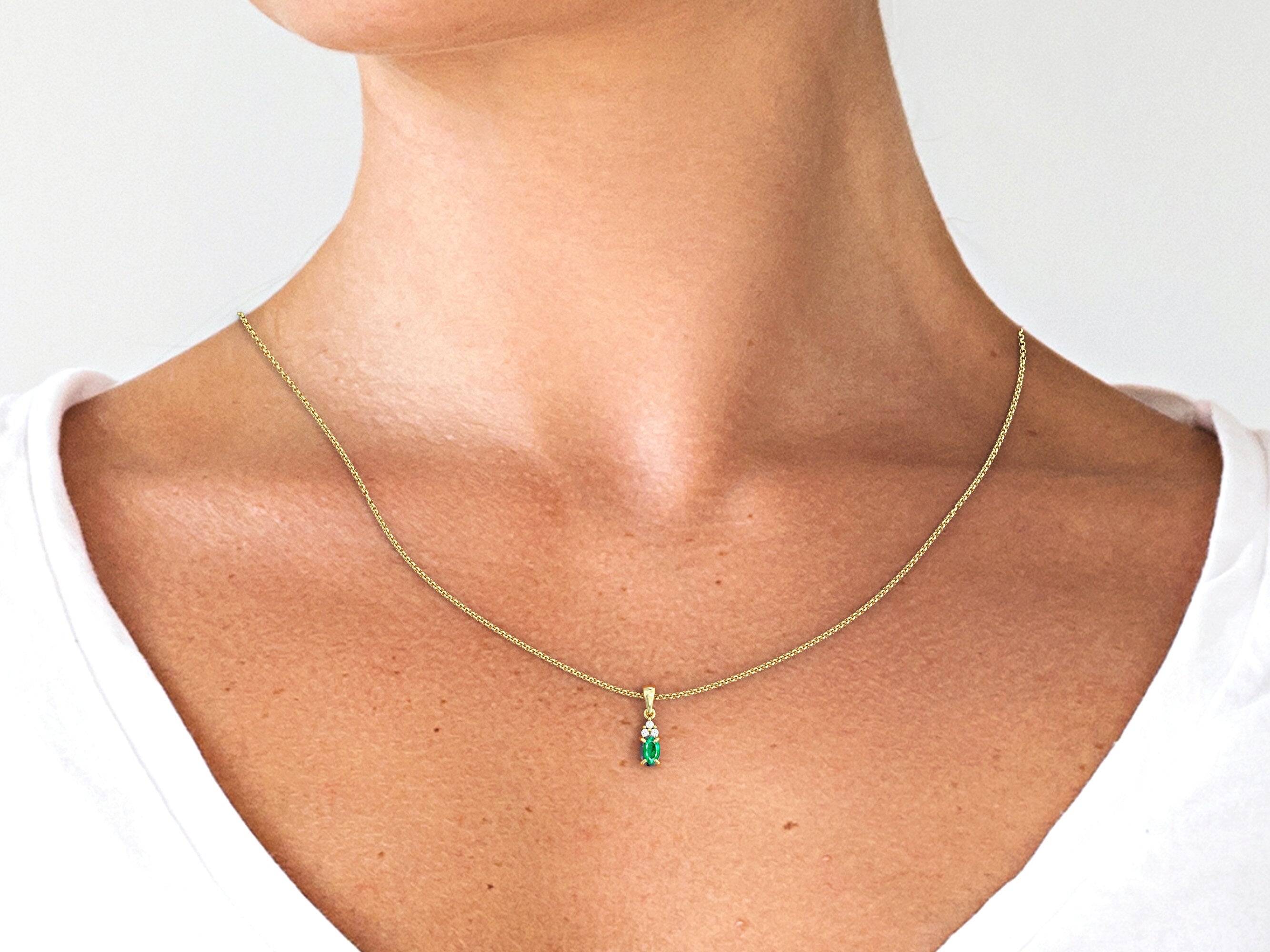 Natural Emerald Pendant | Genuine Emerald  Necklace| 14k Gold Cluster Pendant Emerald and Diamonds | Dainty Gemstone Birthstone Pendant