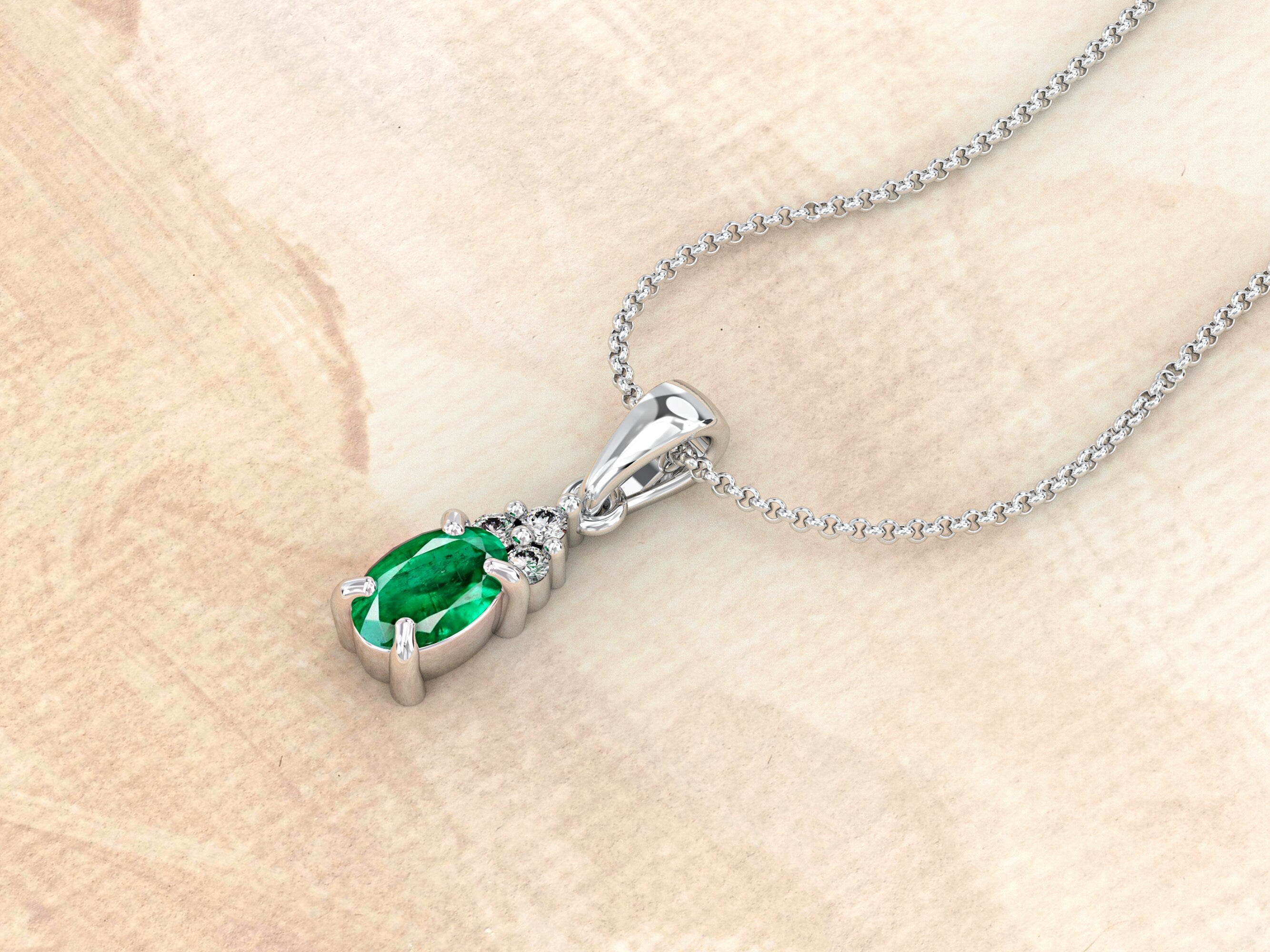 Natural Emerald Pendant | Genuine Emerald  Necklace| 14k Gold Cluster Pendant Emerald and Diamonds | Dainty Gemstone Birthstone Pendant