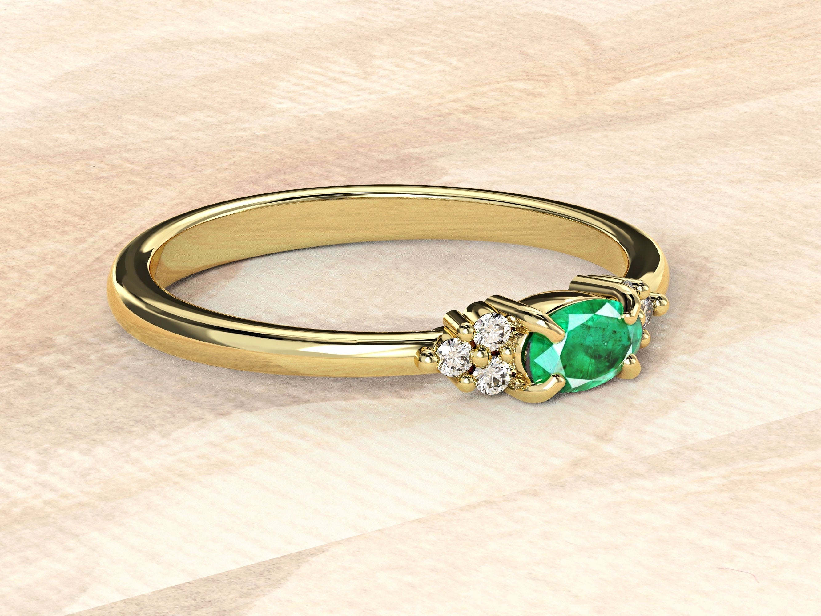 Natural Emerald Ring | Genuine Emerald Ring | 14k Gold Engagement Ring with Emerald and Diamonds | Dainty Wedding Ring | May Birthstone