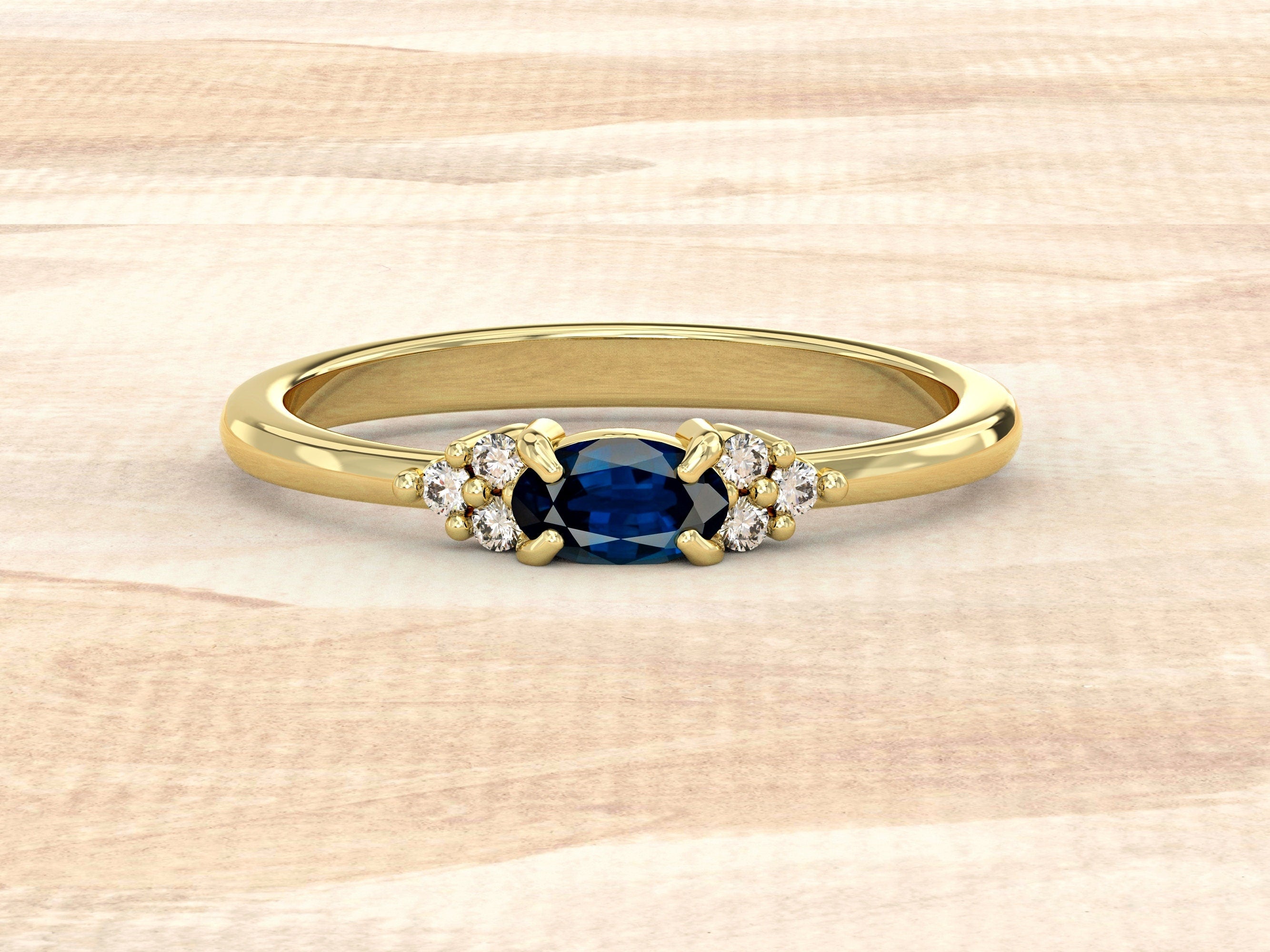 Natural Sapphire Ring | Genuine Sapphire Ring | 14k Gold Engagement Ring with Sapphire and Diamonds | Dainty Wedding Ring | Sep Birthstone