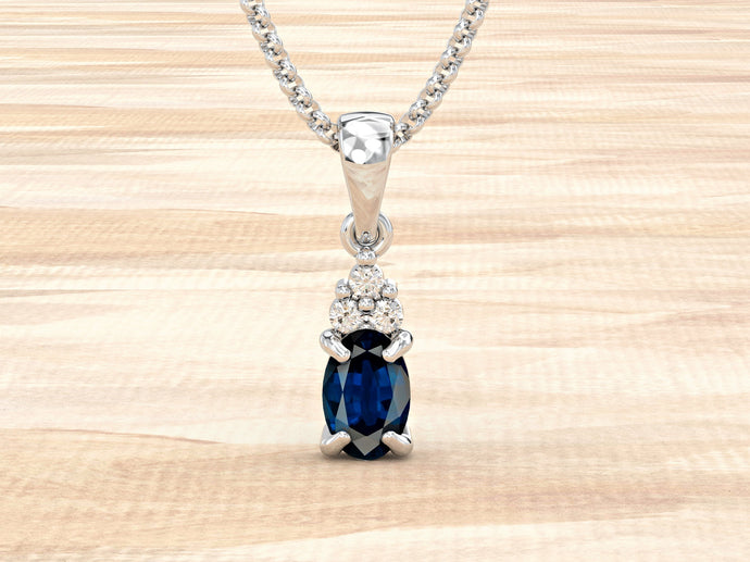 Natural Sapphire Pendant | Genuine Sapphire Necklace| 14k Gold Cluster Pendant Sapphire and Diamonds | Dainty Gemstone Birthstone Pendant