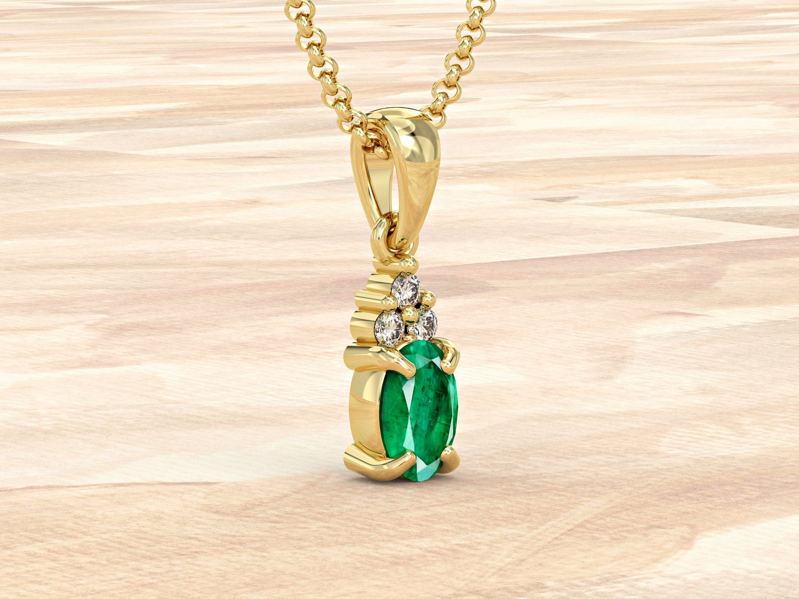 Natural Emerald Pendant | Genuine Emerald  Necklace| 14k Gold Cluster Pendant Emerald and Diamonds | Dainty Gemstone Birthstone Pendant