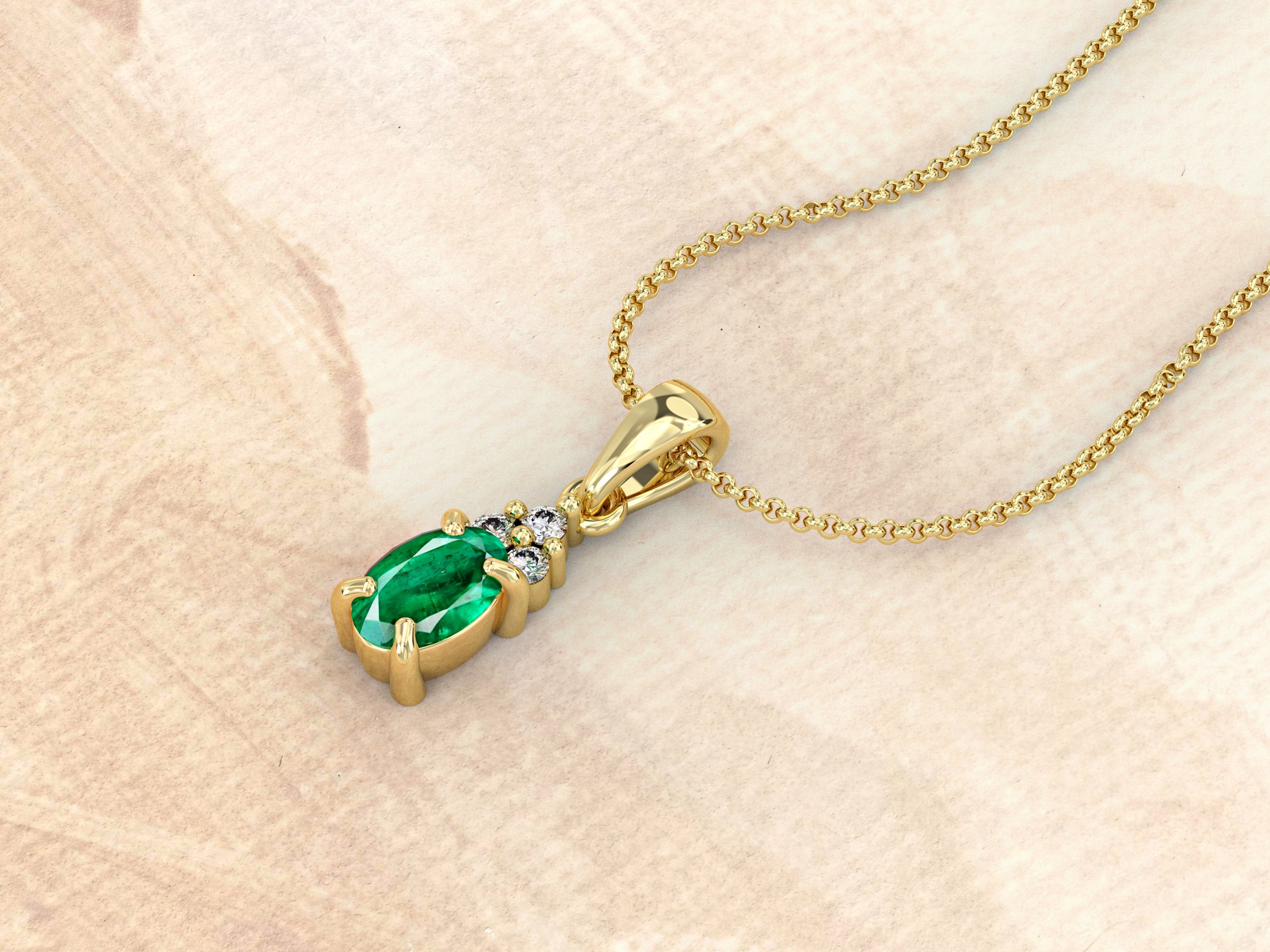 Natural Emerald Pendant | Genuine Emerald  Necklace| 14k Gold Cluster Pendant Emerald and Diamonds | Dainty Gemstone Birthstone Pendant