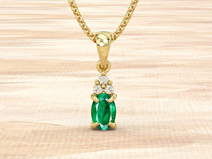 Natural Emerald Pendant | Genuine Emerald  Necklace| 14k Gold Cluster Pendant Emerald and Diamonds | Dainty Gemstone Birthstone Pendant