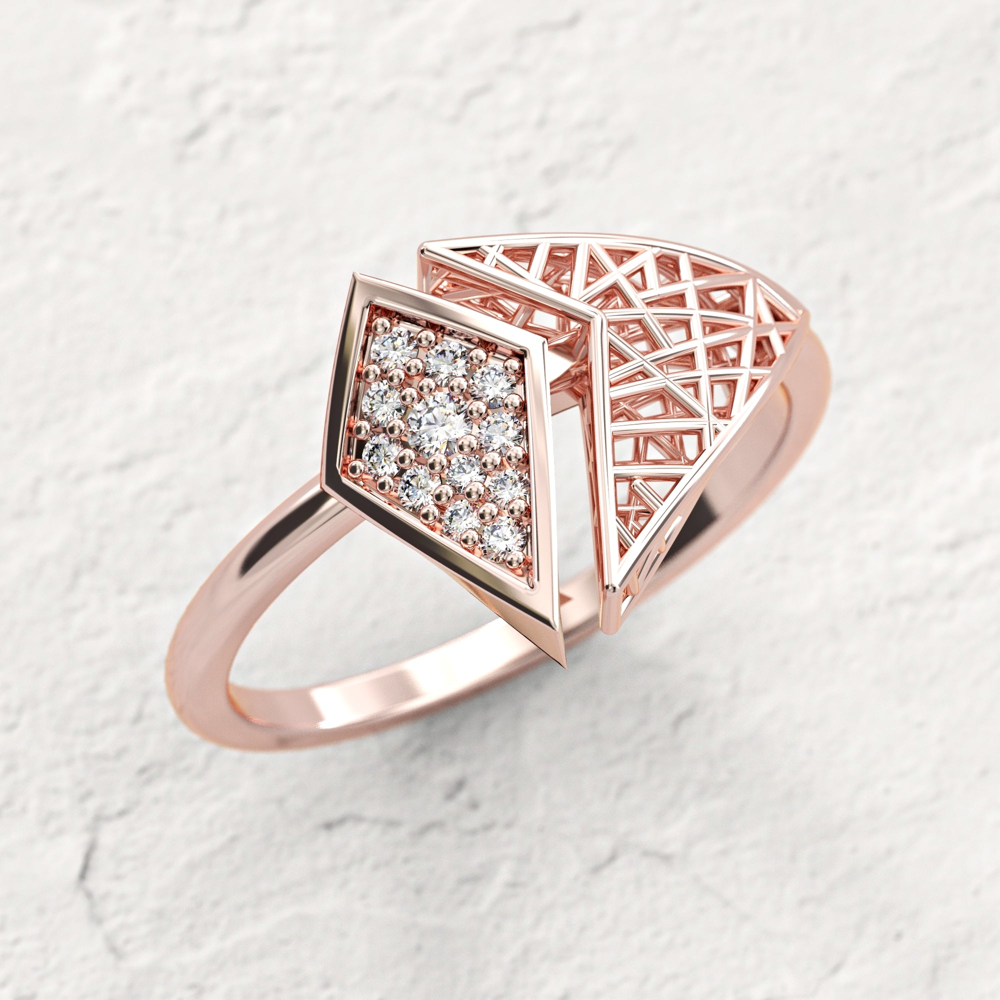 Diamond "Contrast" ring - gold mesh ring studded with diamonds