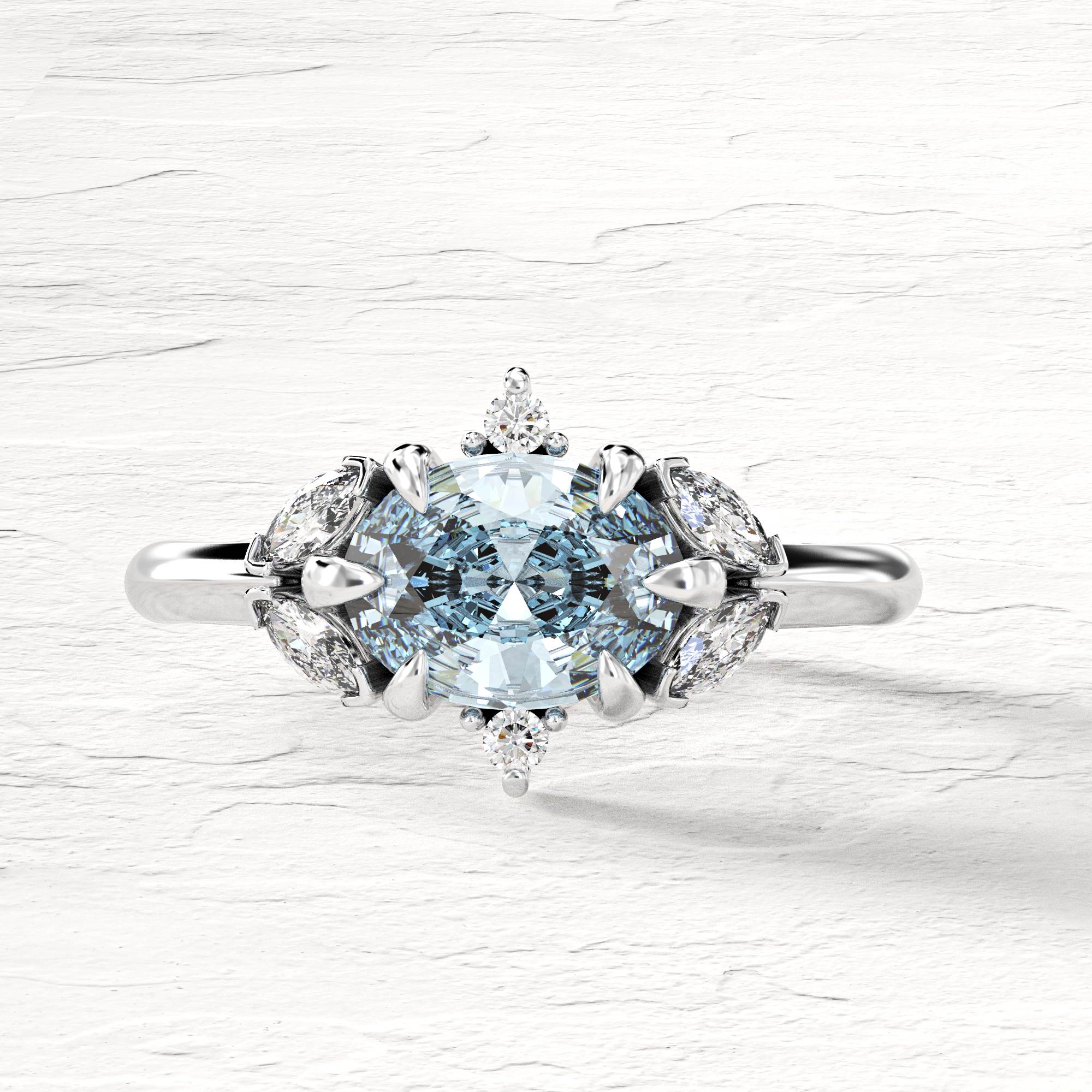 Darje ring - diamond and aquamarine ring 