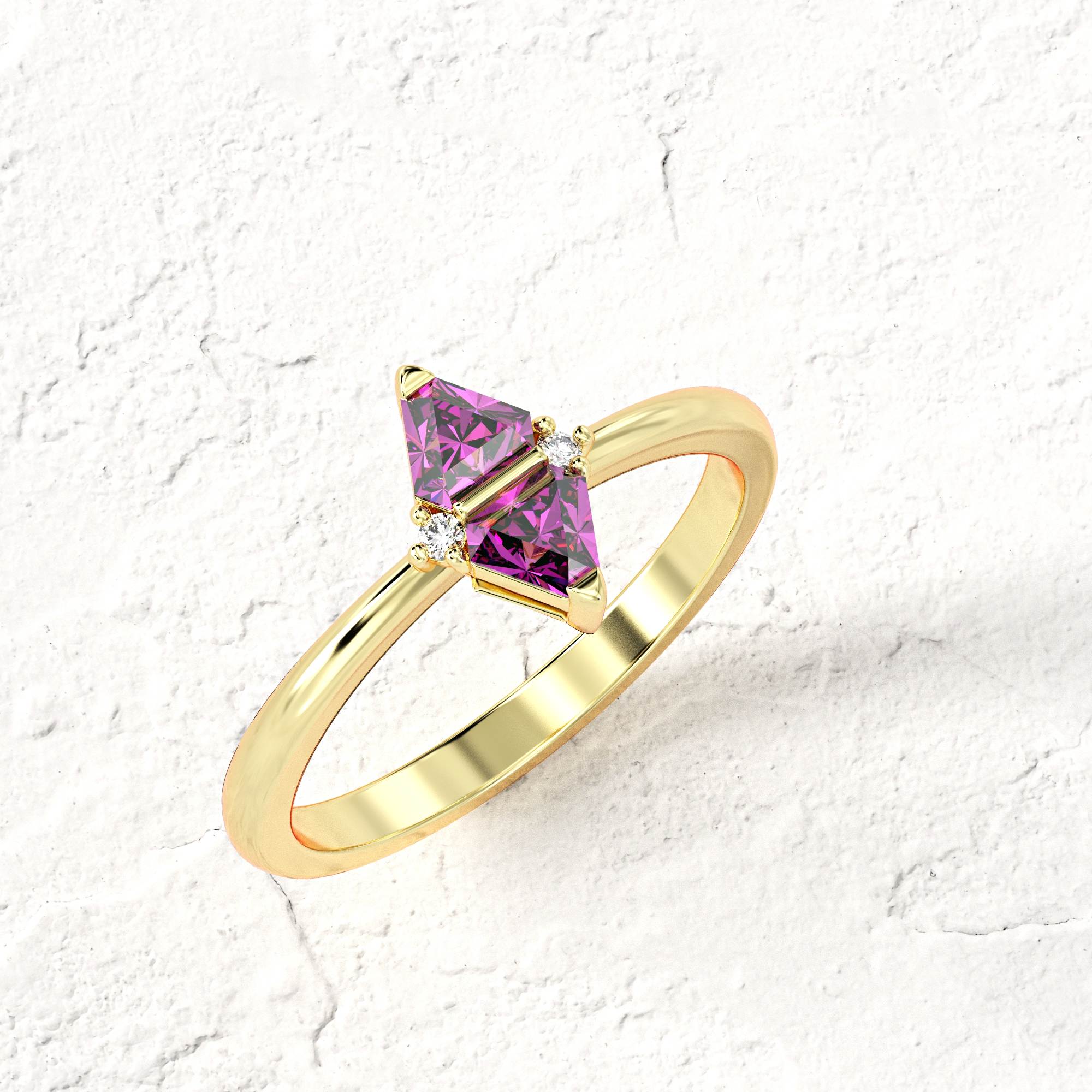 Triangle "nougat" ring - rhodolite and diamonds 