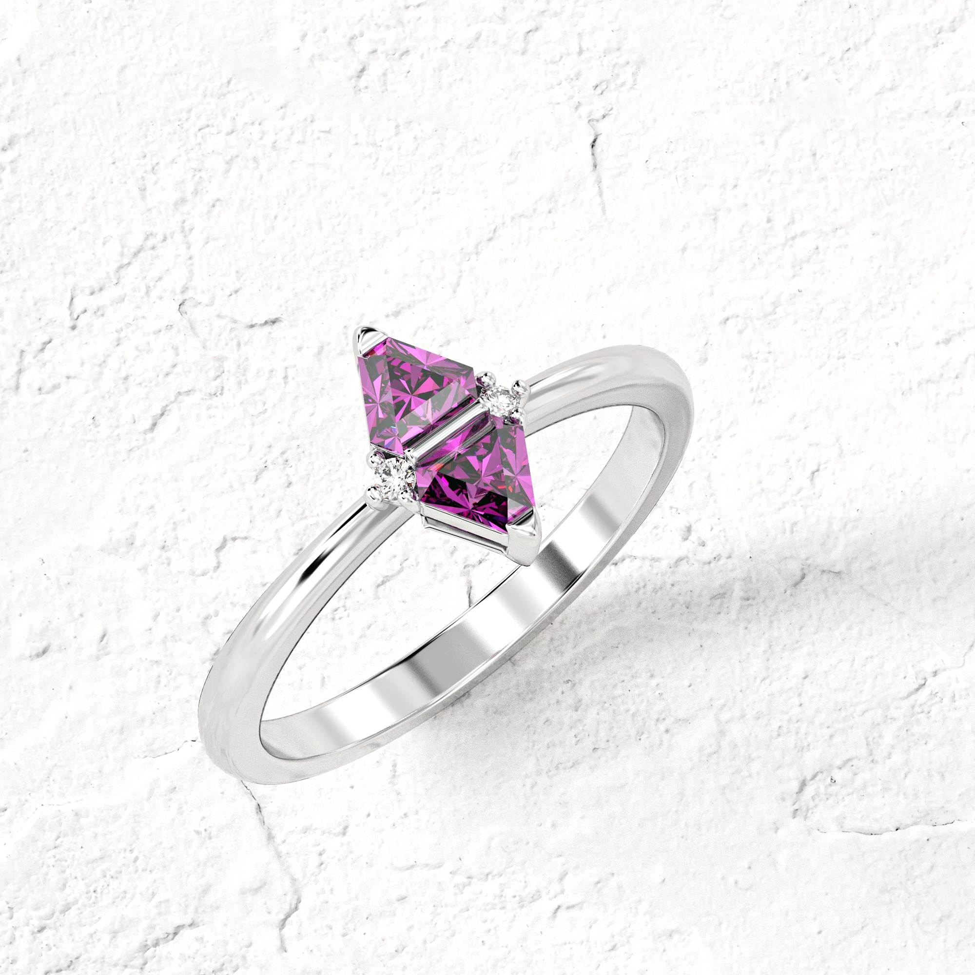 Triangle "nougat" ring - rhodolite and diamonds 