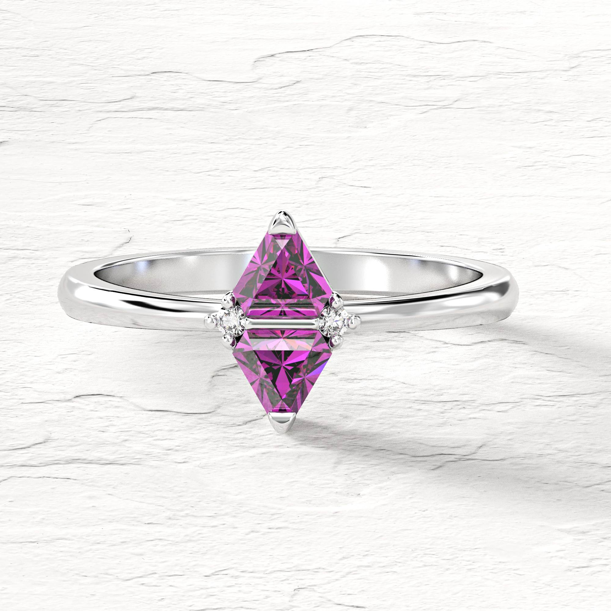 Triangle "nougat" ring - rhodolite and diamonds 