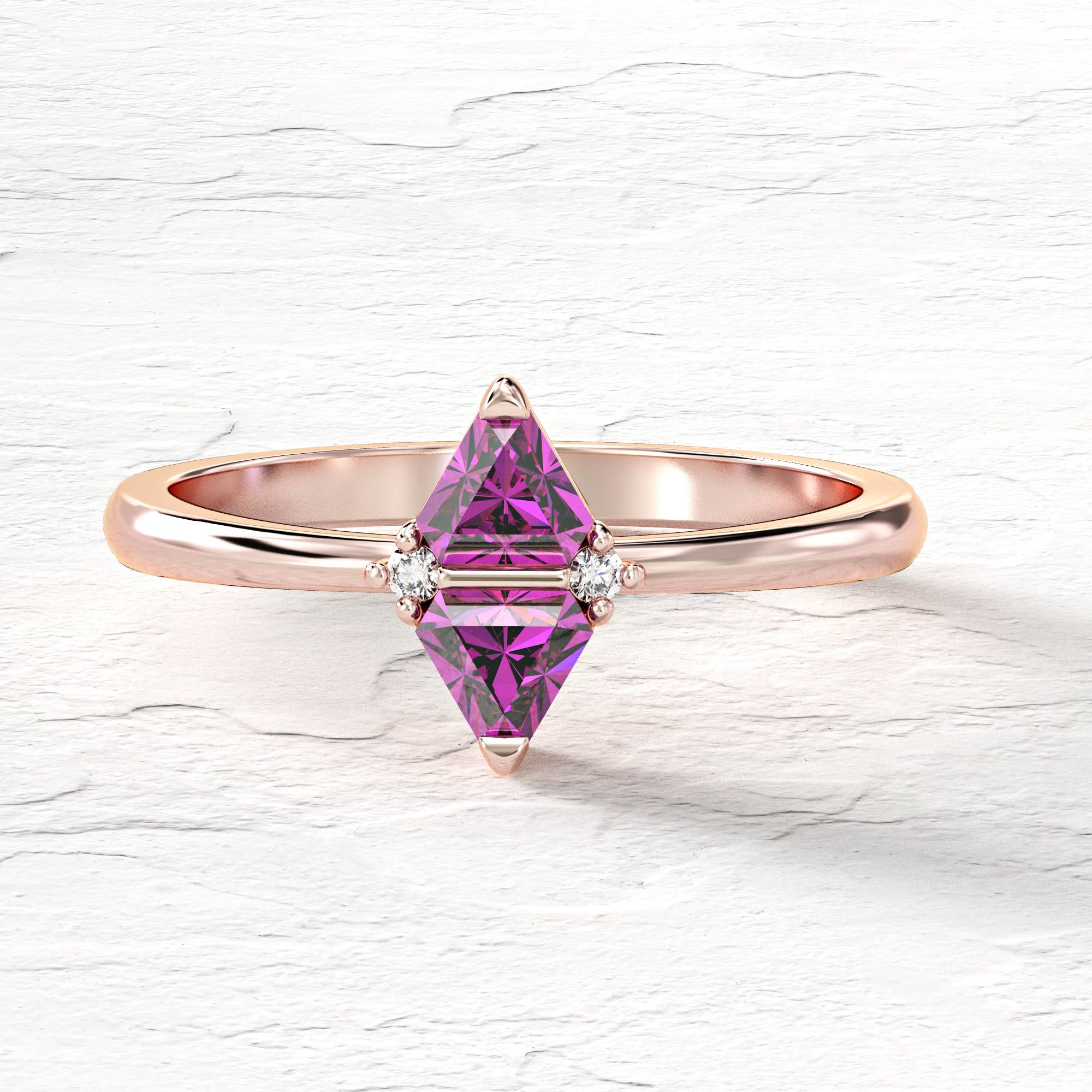 Triangle "nougat" ring - rhodolite and diamonds 