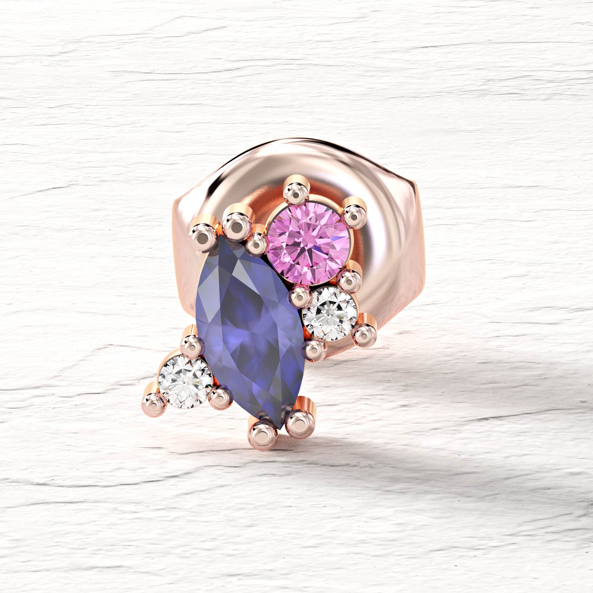 "Sweet Dream" earrings - marquise cluster earring with diamonds, blue sapphire and pink sapphire