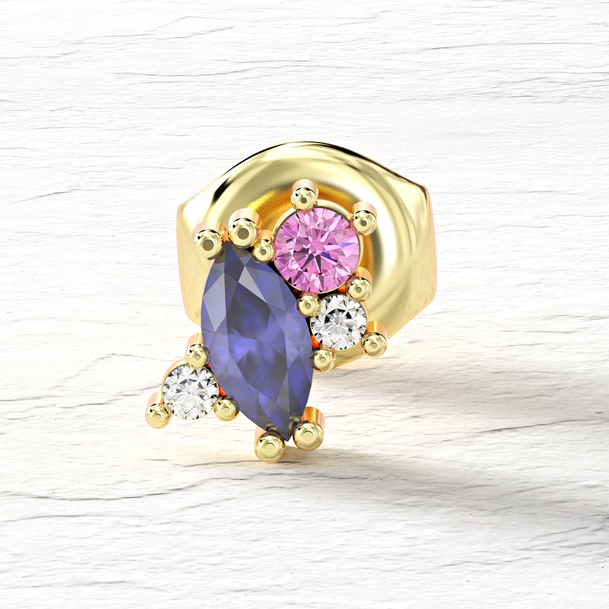 "Sweet Dream" earrings - marquise cluster earring with diamonds, blue sapphire and pink sapphire