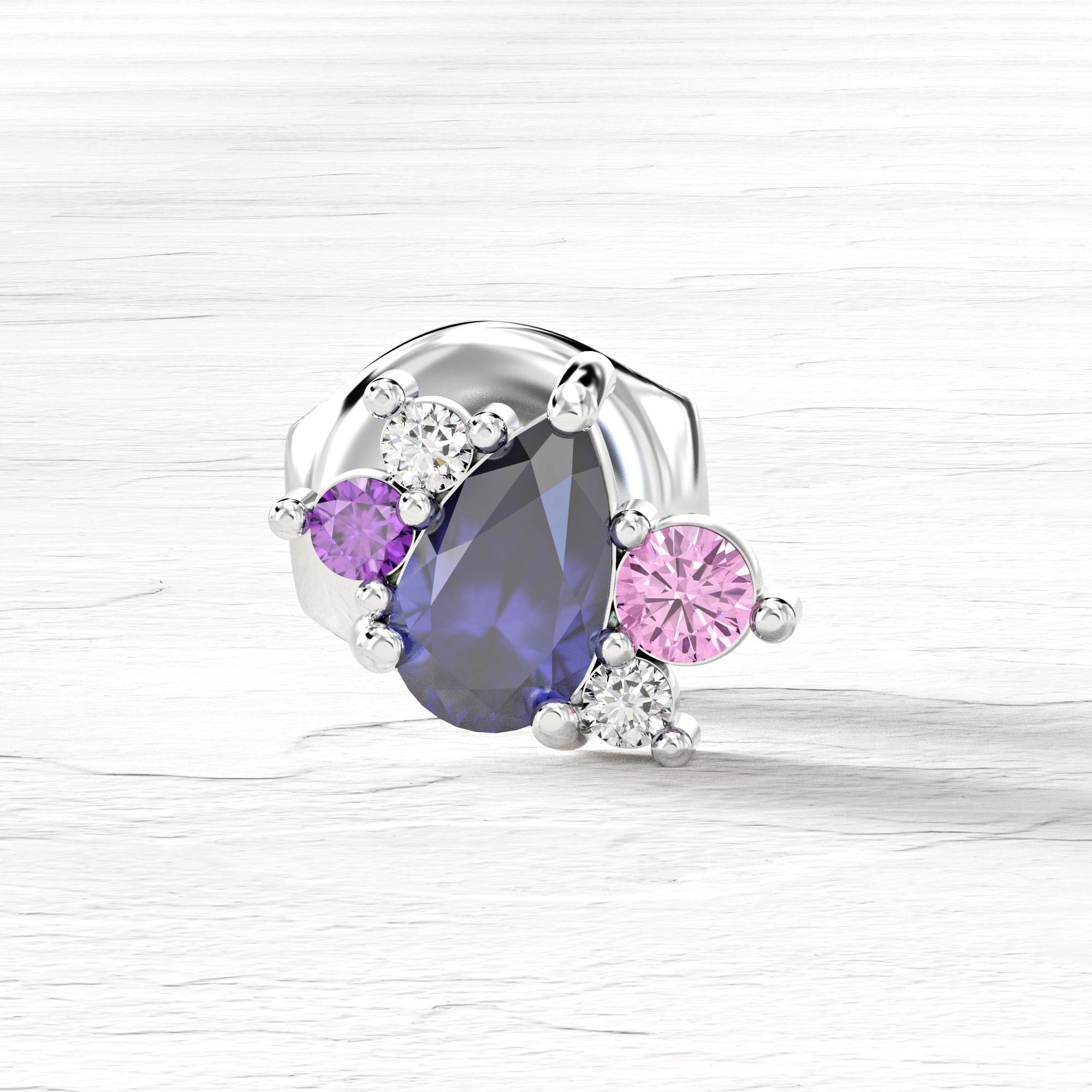 "Sweet Dream" earrings - diamond drop cluster earring, blue sapphire, pink and amethyst