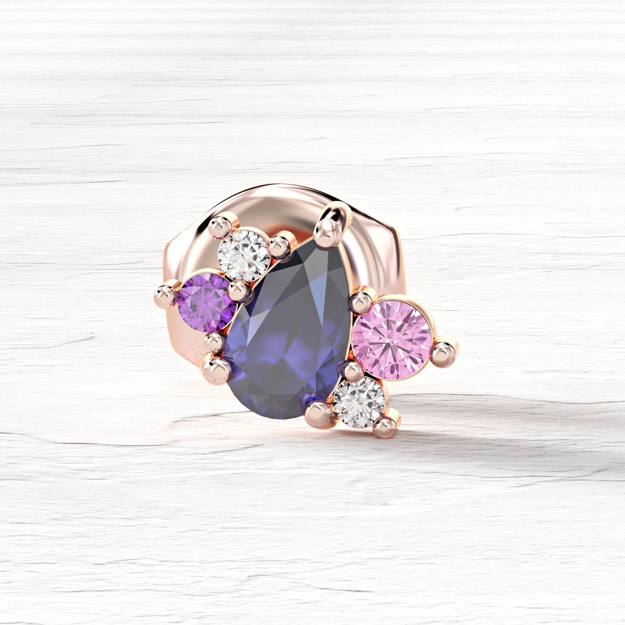 "Sweet Dream" earrings - diamond drop cluster earring, blue sapphire, pink and amethyst