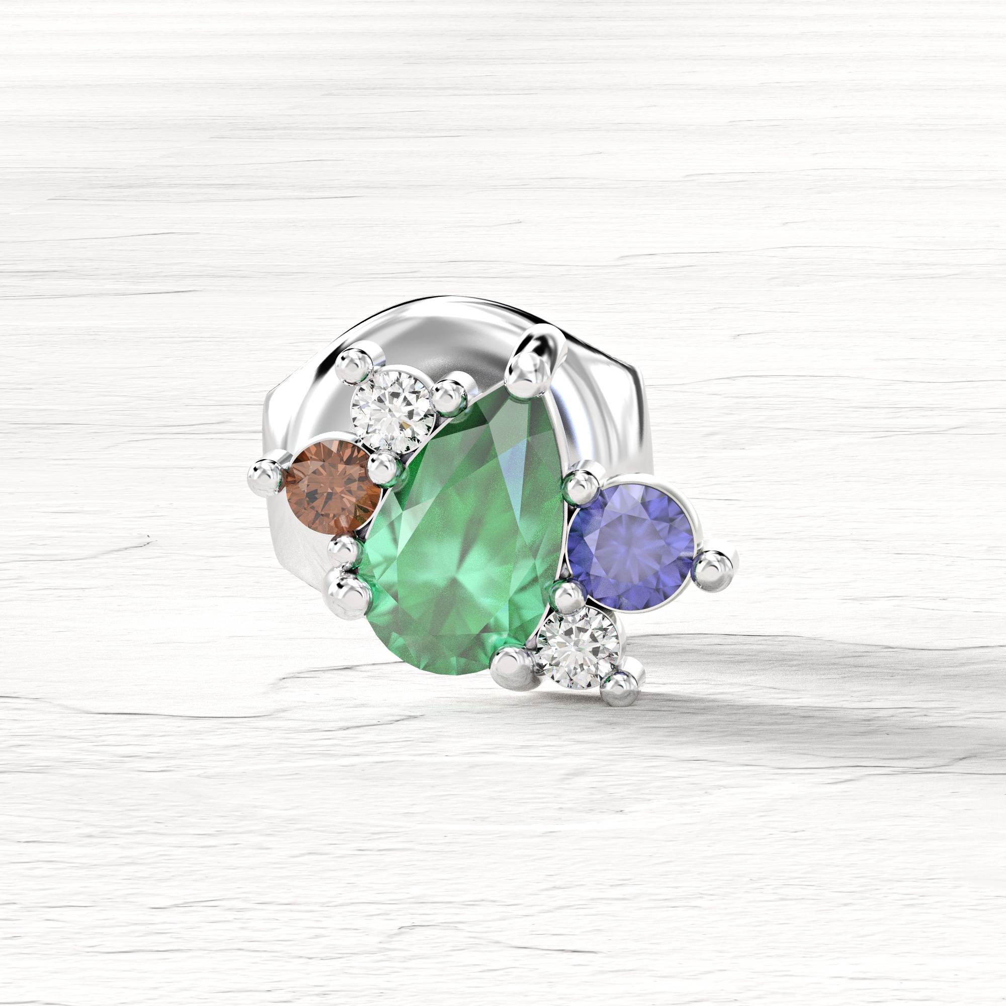 "Sweet Dream" earrings - diamond, emerald, sapphire and garnet drop cluster earring