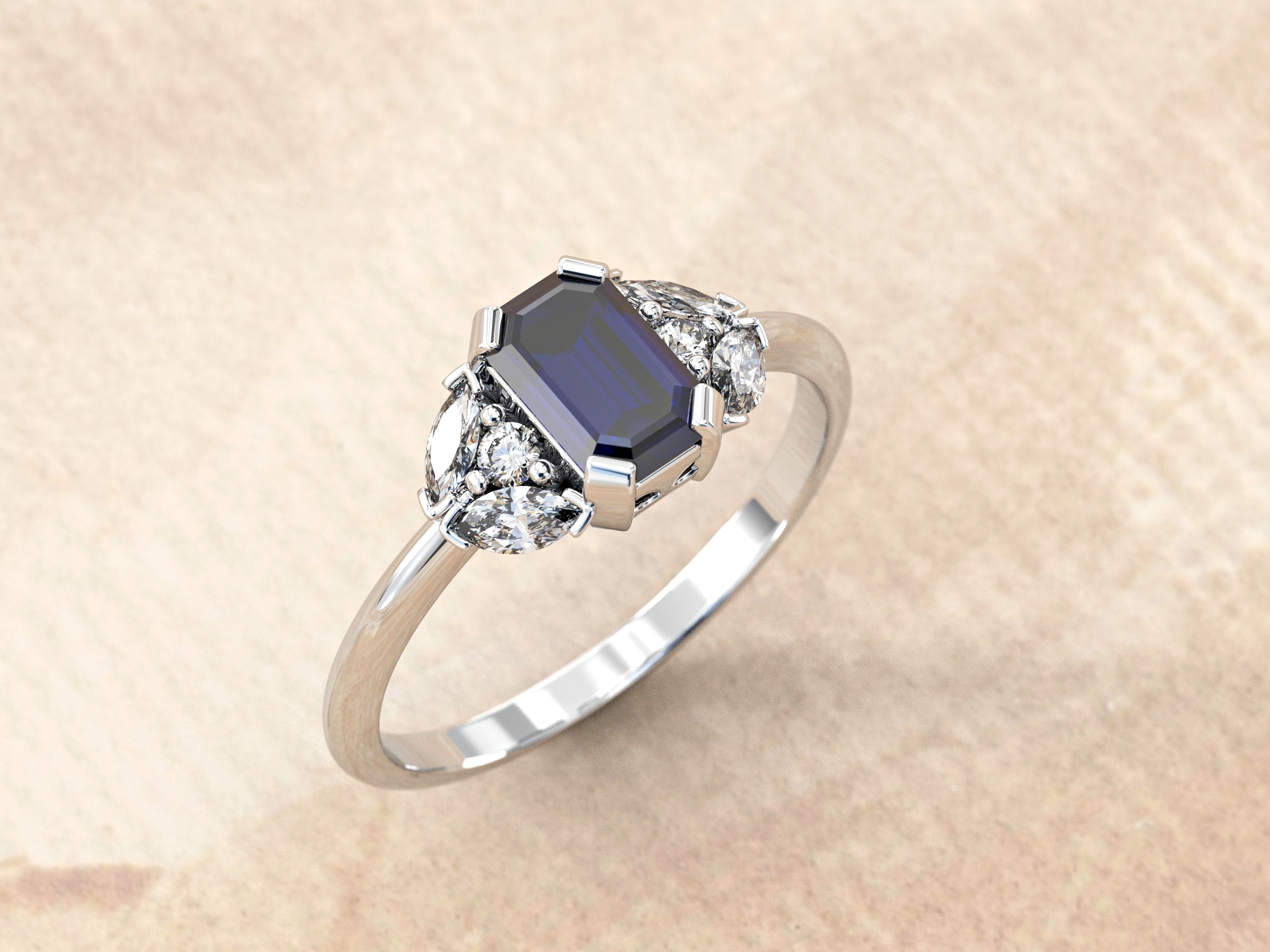 Capri - an engagement ring set with natural sapphires and diamonds