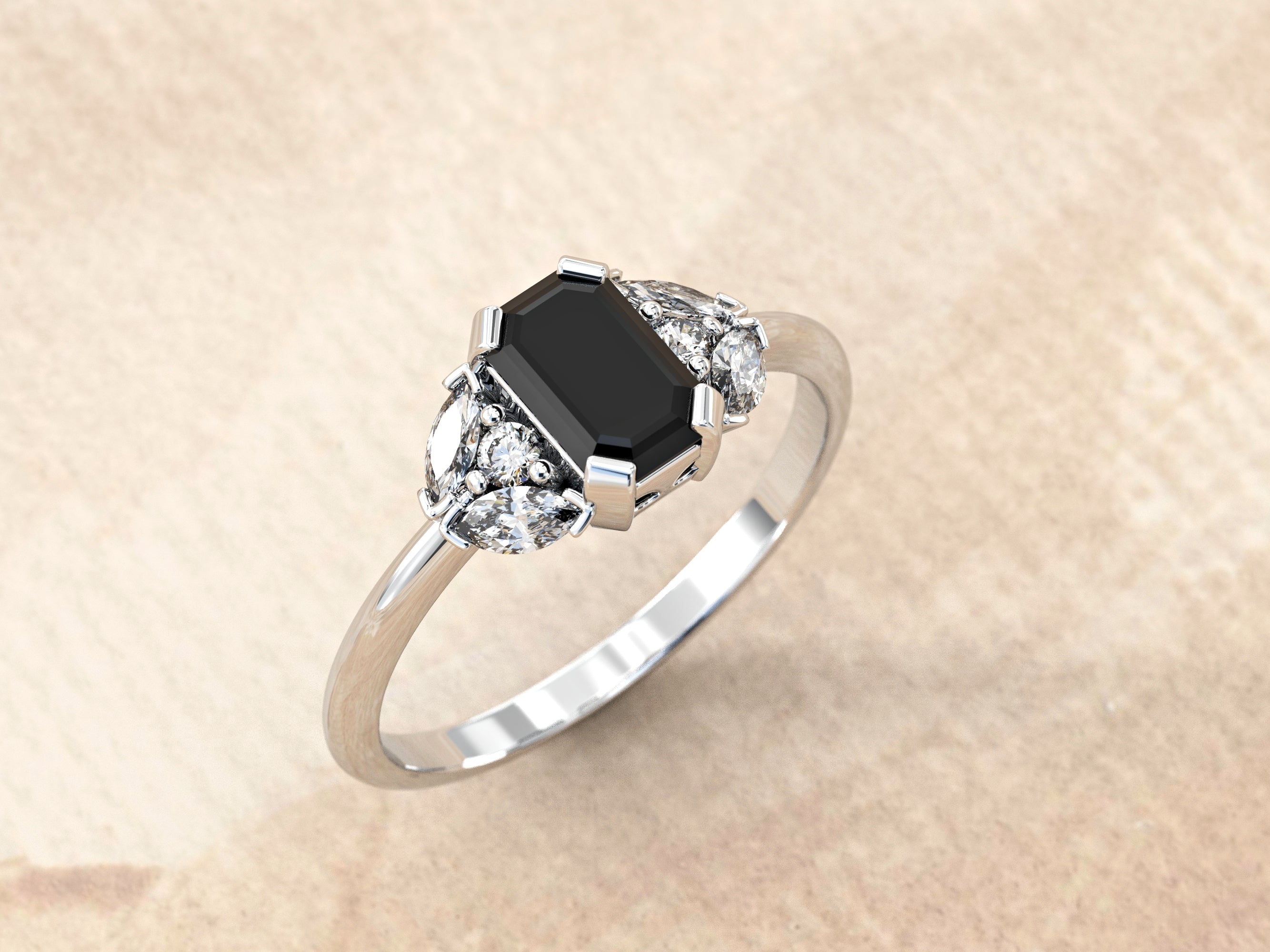 Capri - engagement ring set with a black diamond and natural diamonds